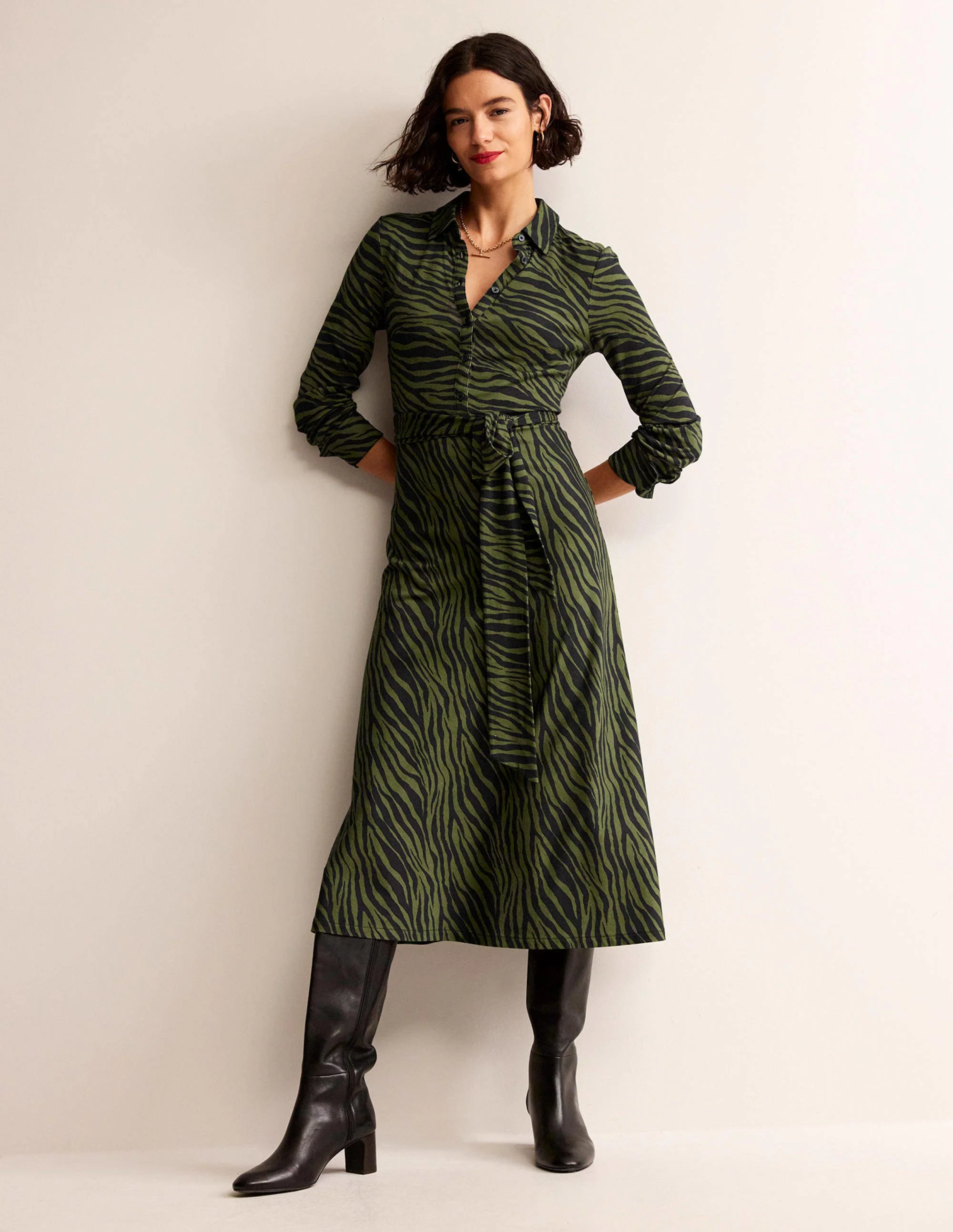 Laura Midi-Hemdblusenkleid aus Jersey-Oregano, Tierstreifen