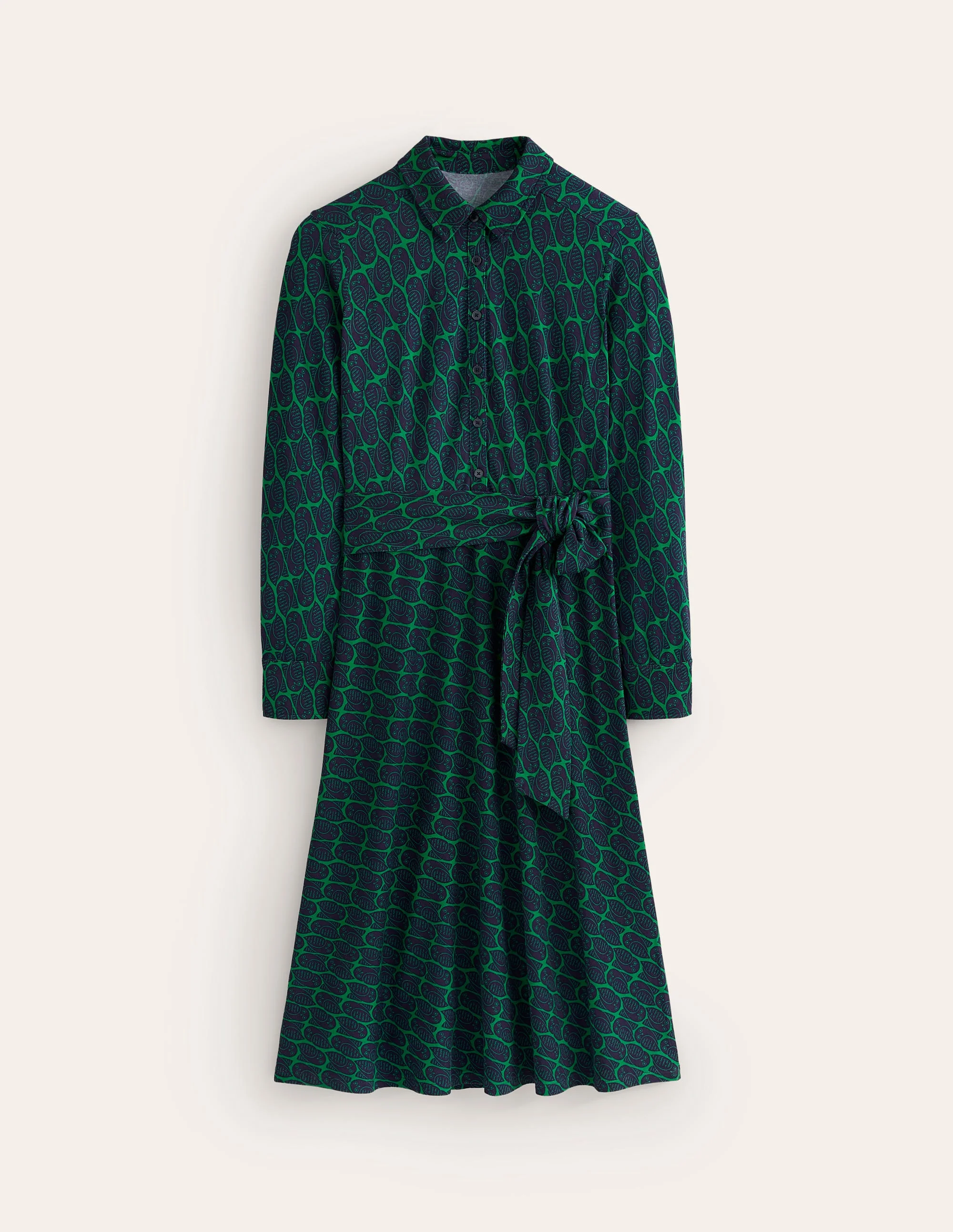 Laura Midi-Hemdblusenkleid aus Jersey-Smaragdgrün, Eulenstempel - Image 5