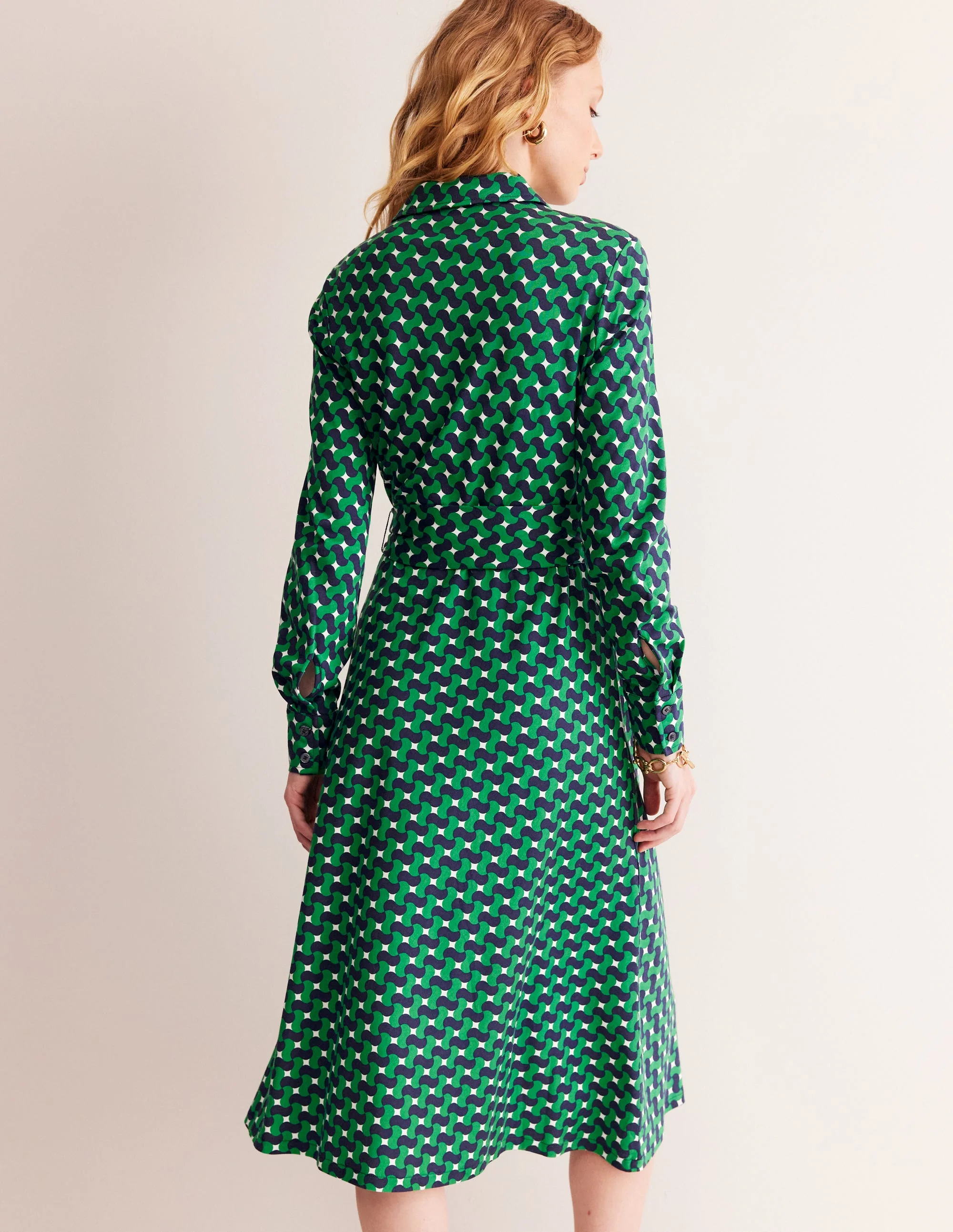 Laura Midi-Hemdblusenkleid aus Jersey-Smaragdgrün, Motiv Terrace Swirl - Image 4