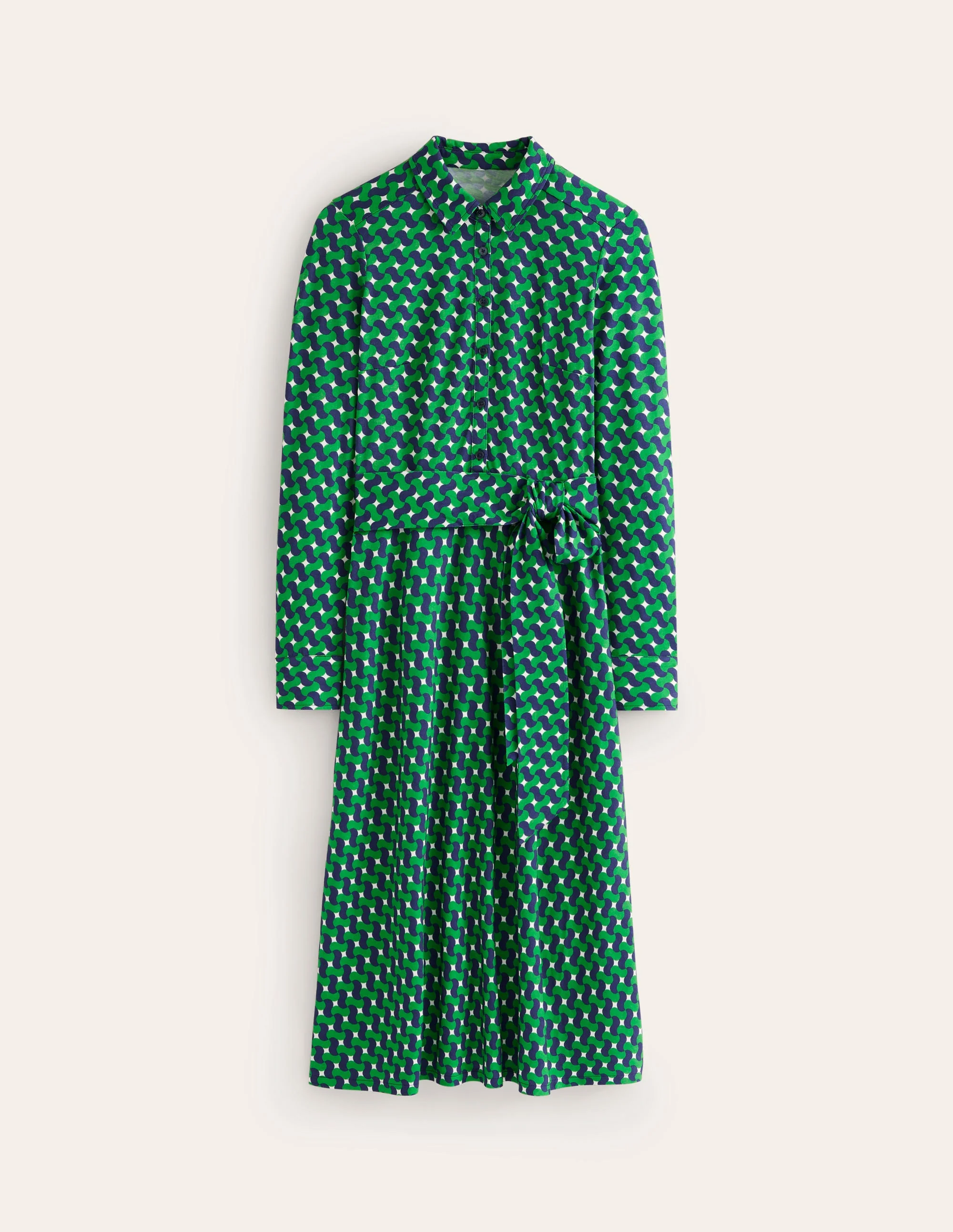 Laura Midi-Hemdblusenkleid aus Jersey-Smaragdgrün, Motiv Terrace Swirl - Image 6
