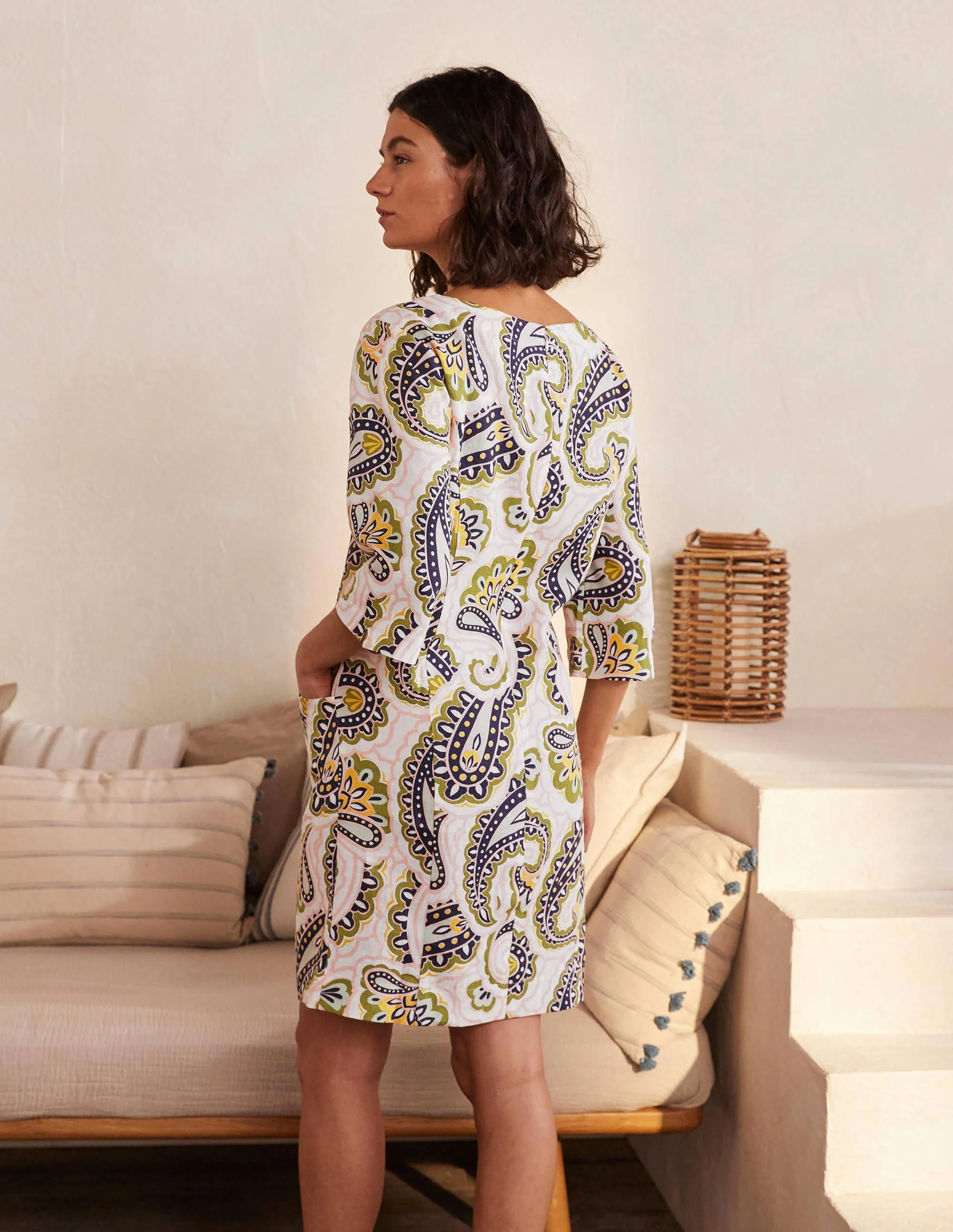 Laurie Leinenkleid-Naturweiß, Sommerliches Paisleymuster - Image 2