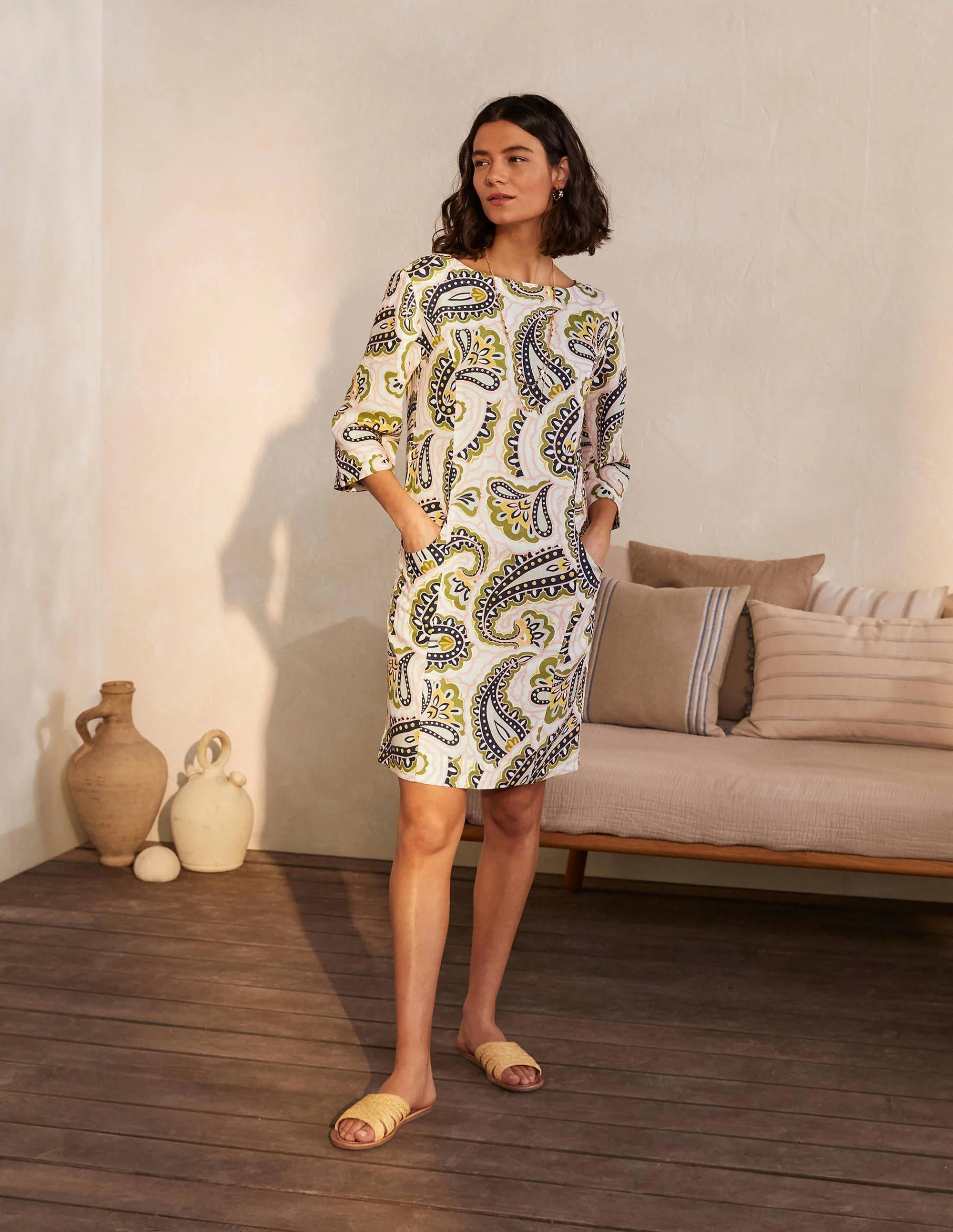 Laurie Leinenkleid-Naturweiß, Sommerliches Paisleymuster - Image 5
