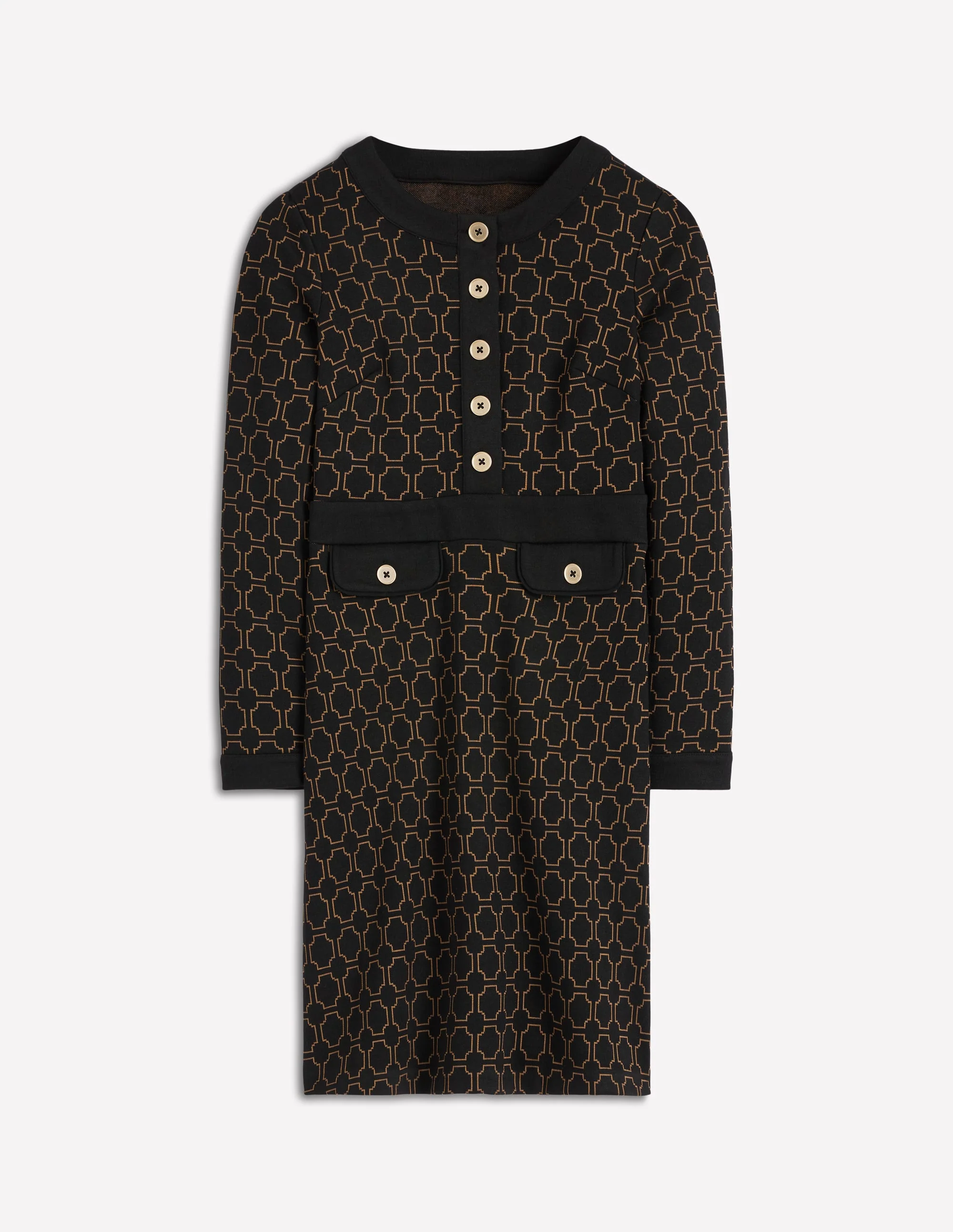 Lavinia Etuikleid mit Knöpfen-Schwarz/Camel-Jacquard - Image 6