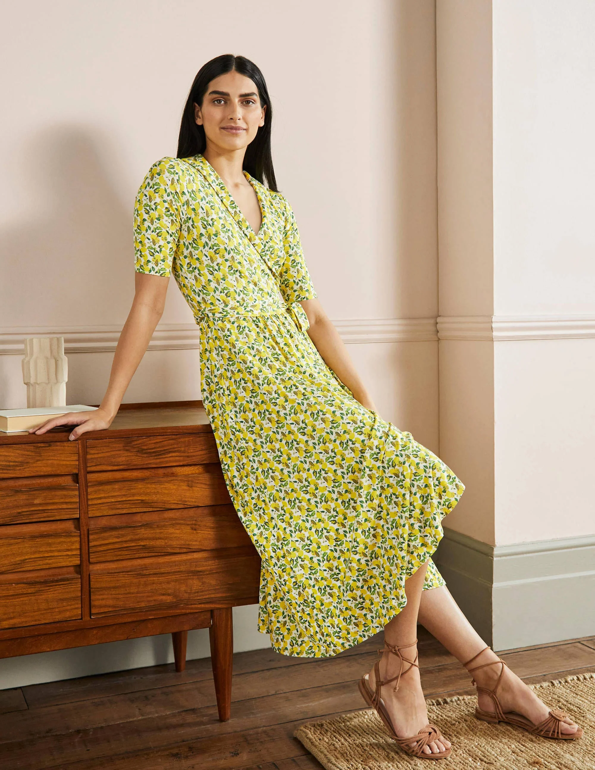 Lavinia Wickelkleid aus Jersey-Naturweiß, Zitronenranke - Image 4