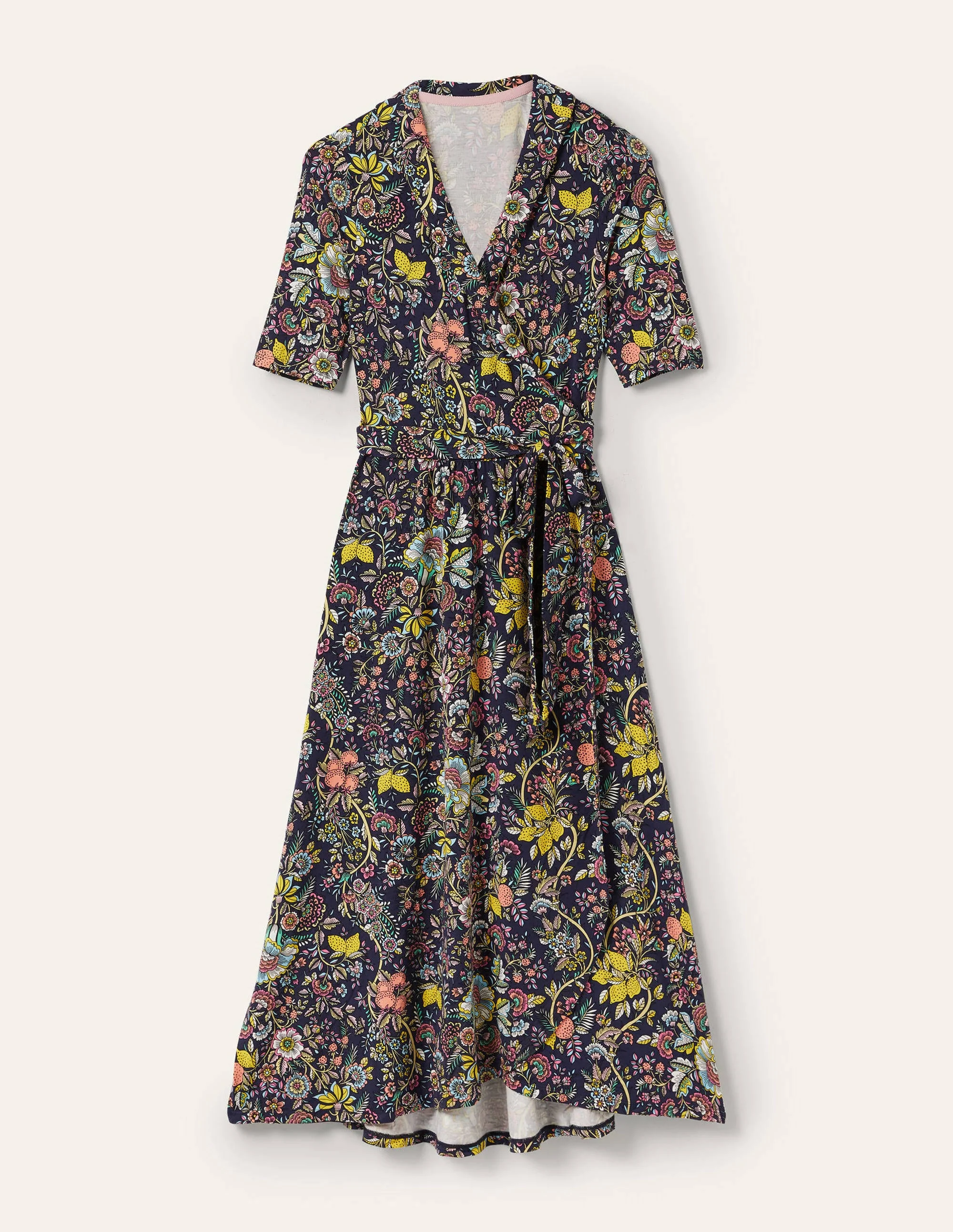 Lavinia Wickelkleid aus Jersey-Navy, Tropische Wiese - Image 5