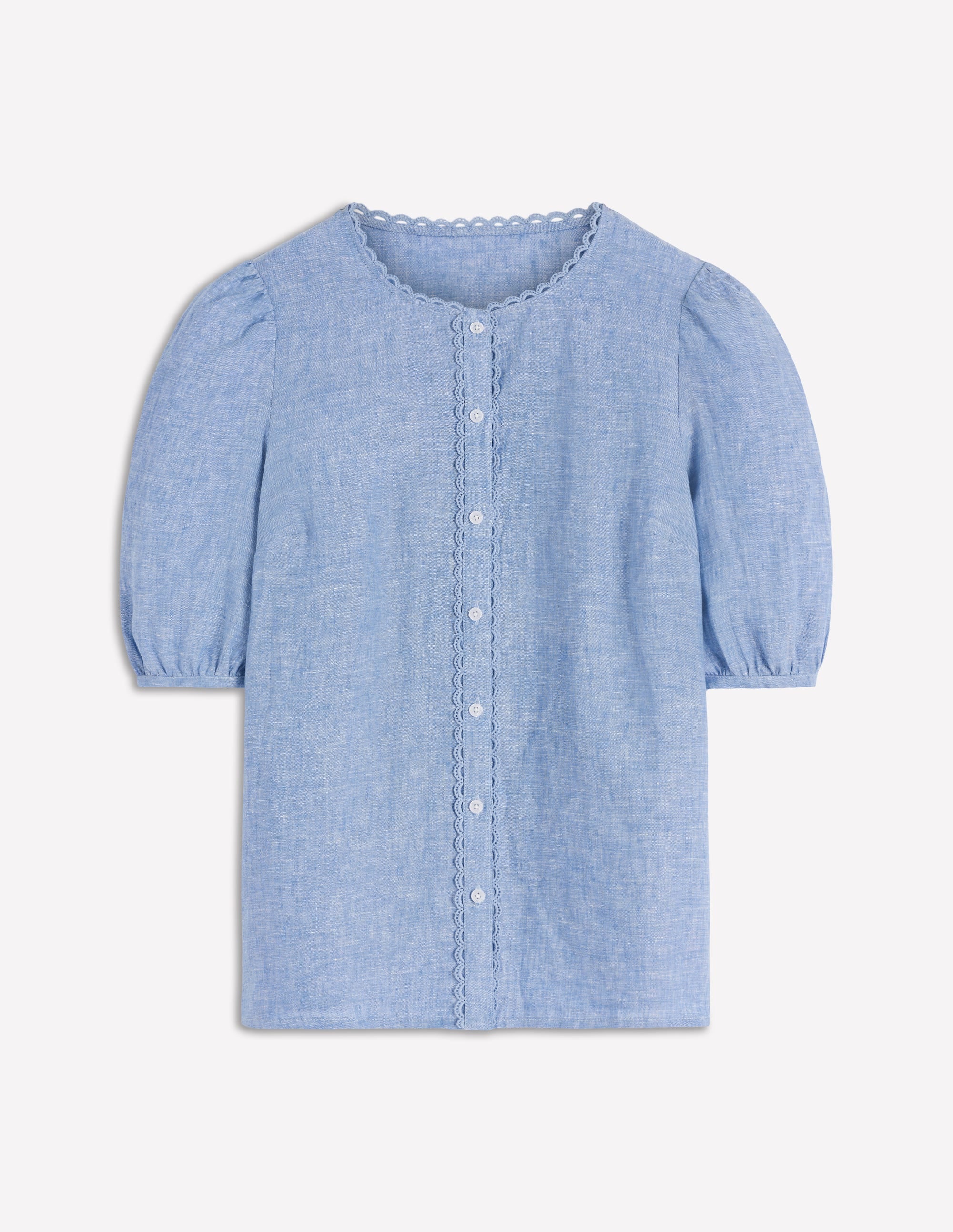 Leah Kurzärmeliges Leinenoberteil-Blauer Faux-Uni - Image 6