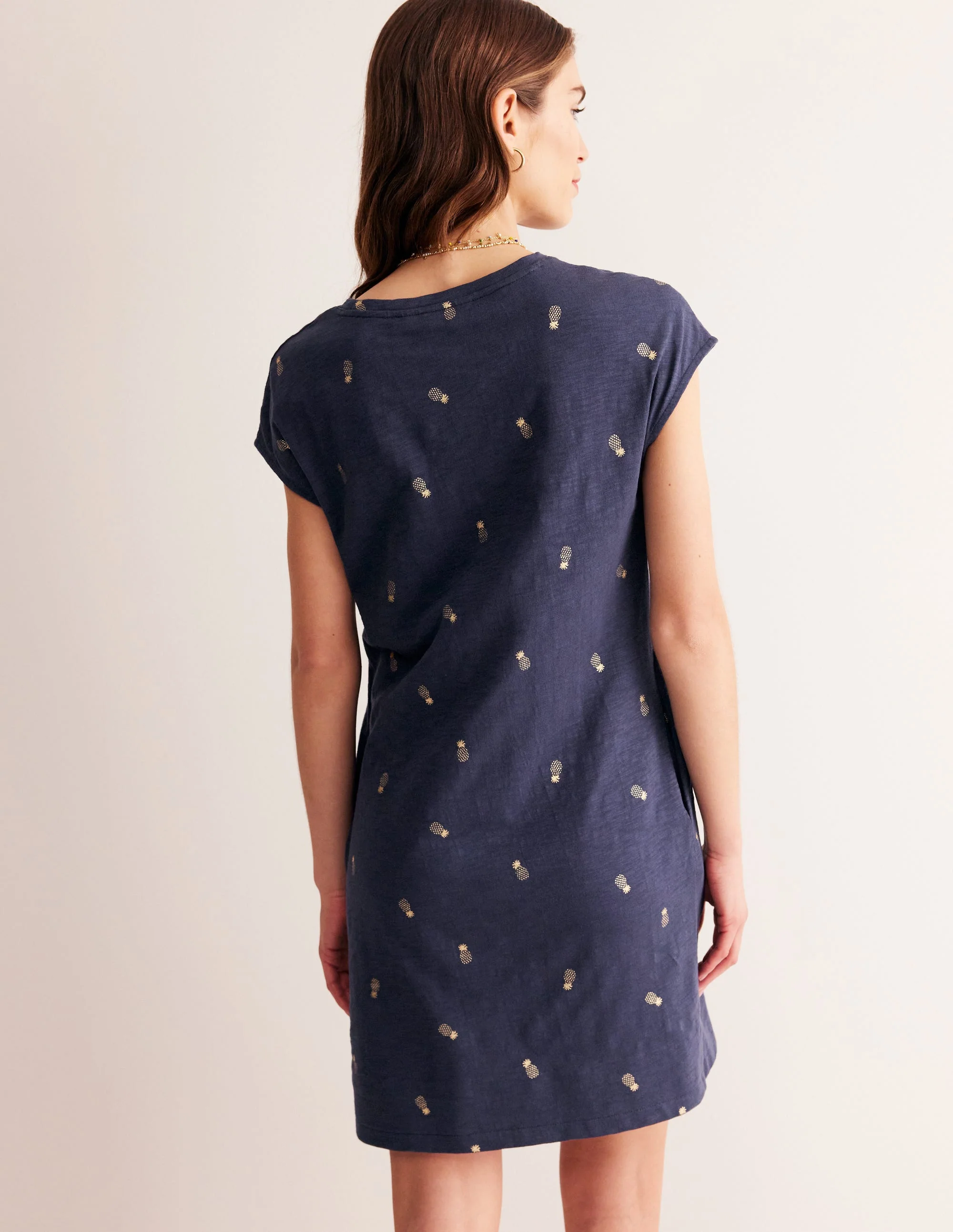 Leah T-Shirt-Kleid aus Jersey-Französisch-Marineblau, Ananas - Image 3