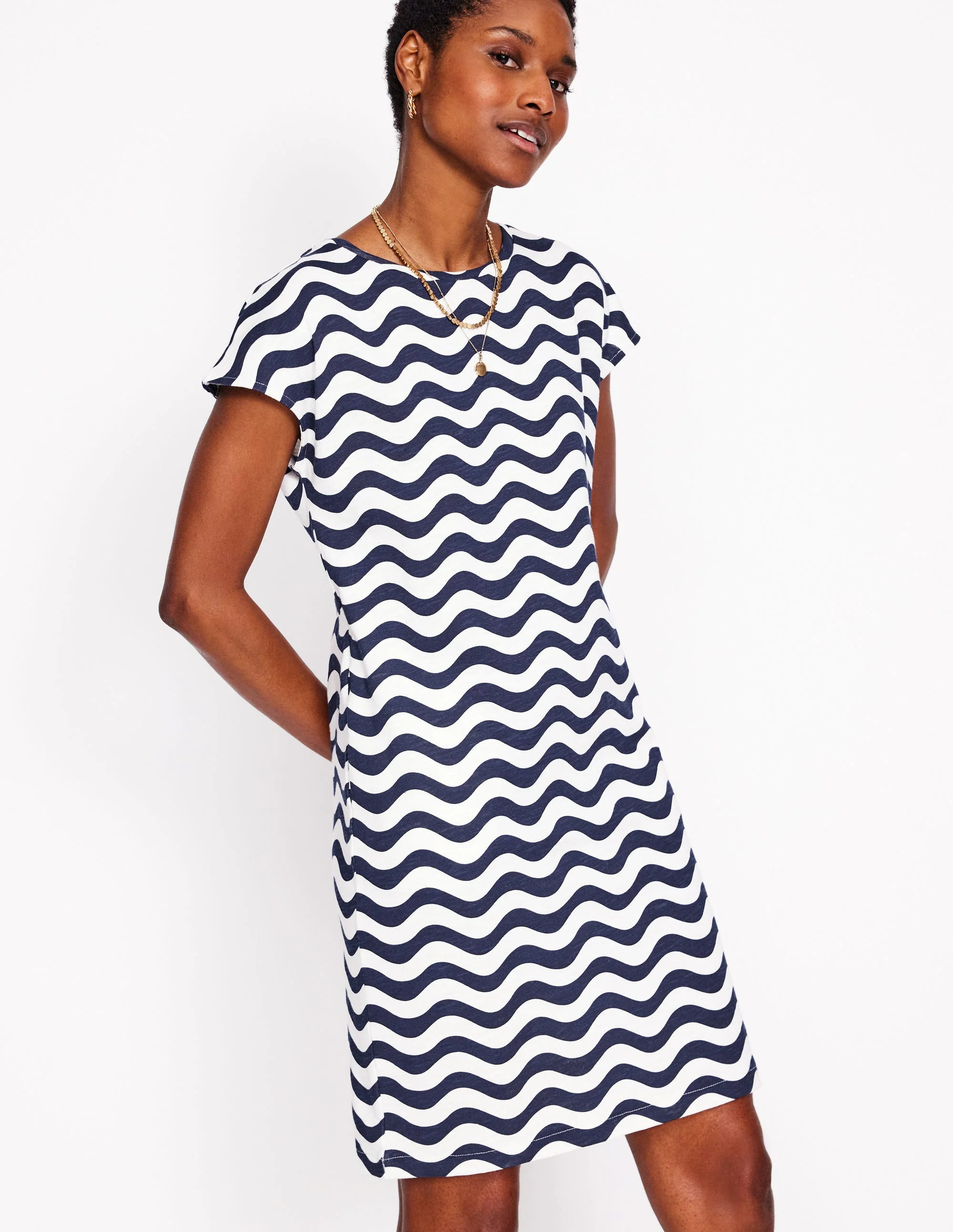 Leah T-Shirt-Kleid aus Jersey-Französisches Marineblau, Mono-Welle
