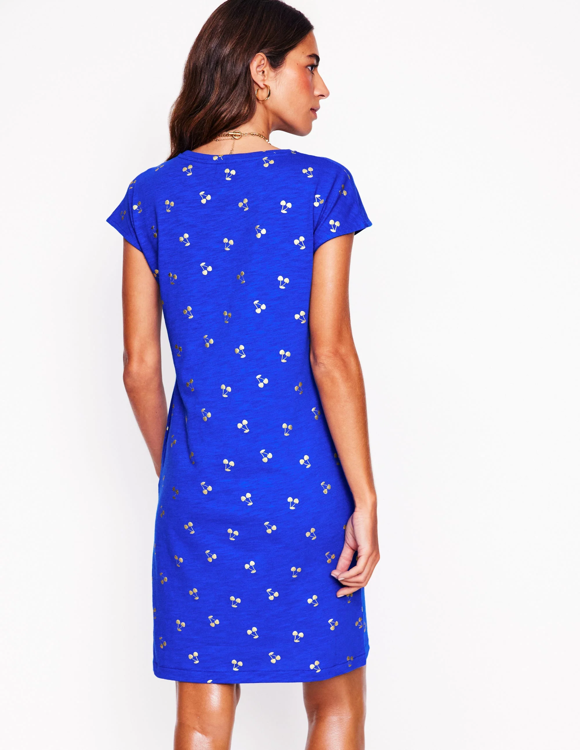 Leah T-Shirt-Kleid aus Jersey-Galerie-Blau, Kirschblümchen - Image 3