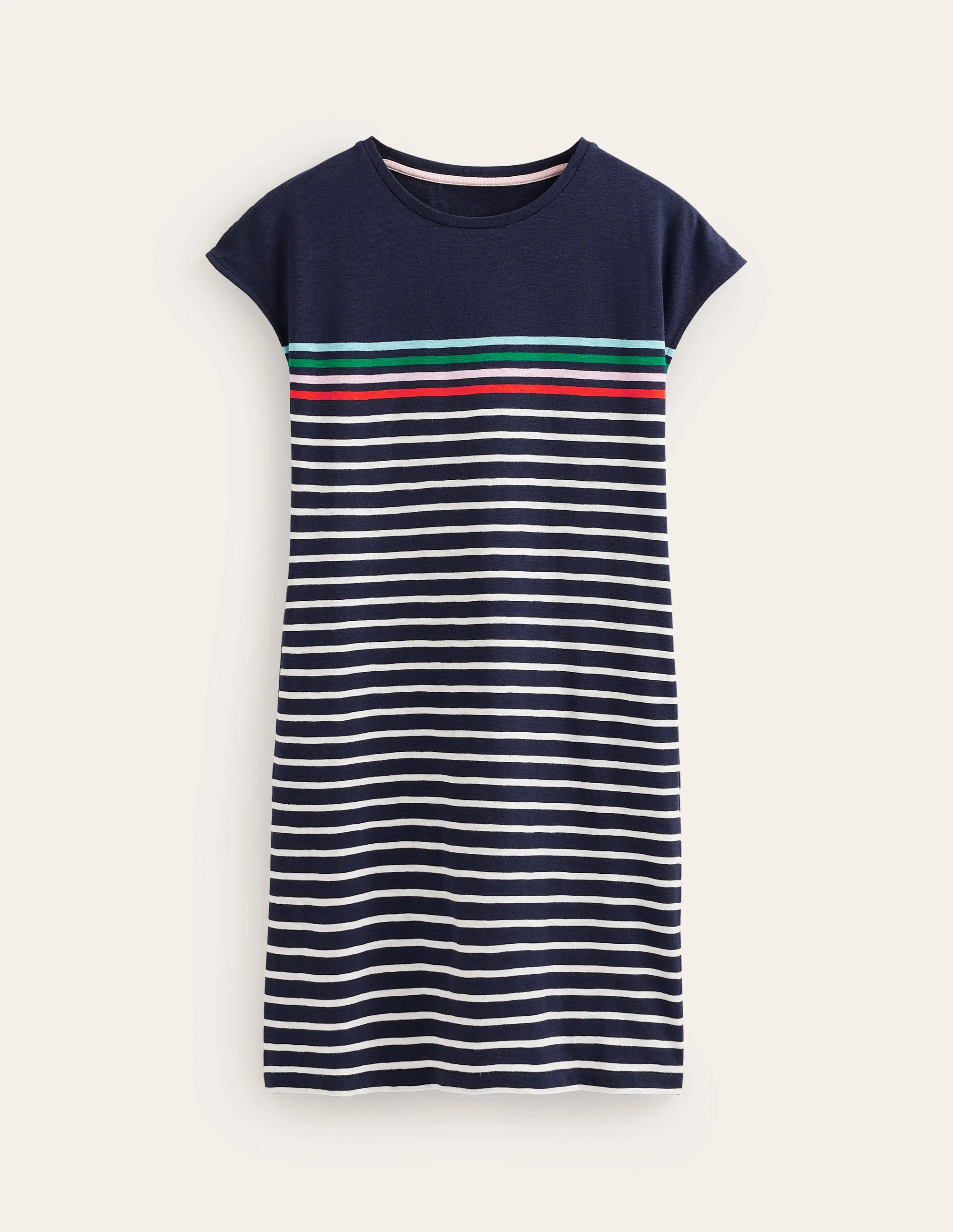 Leah T-Shirt-Kleid aus Jersey-Marineblau, Naturweiß Bunt Streifen - Image 5