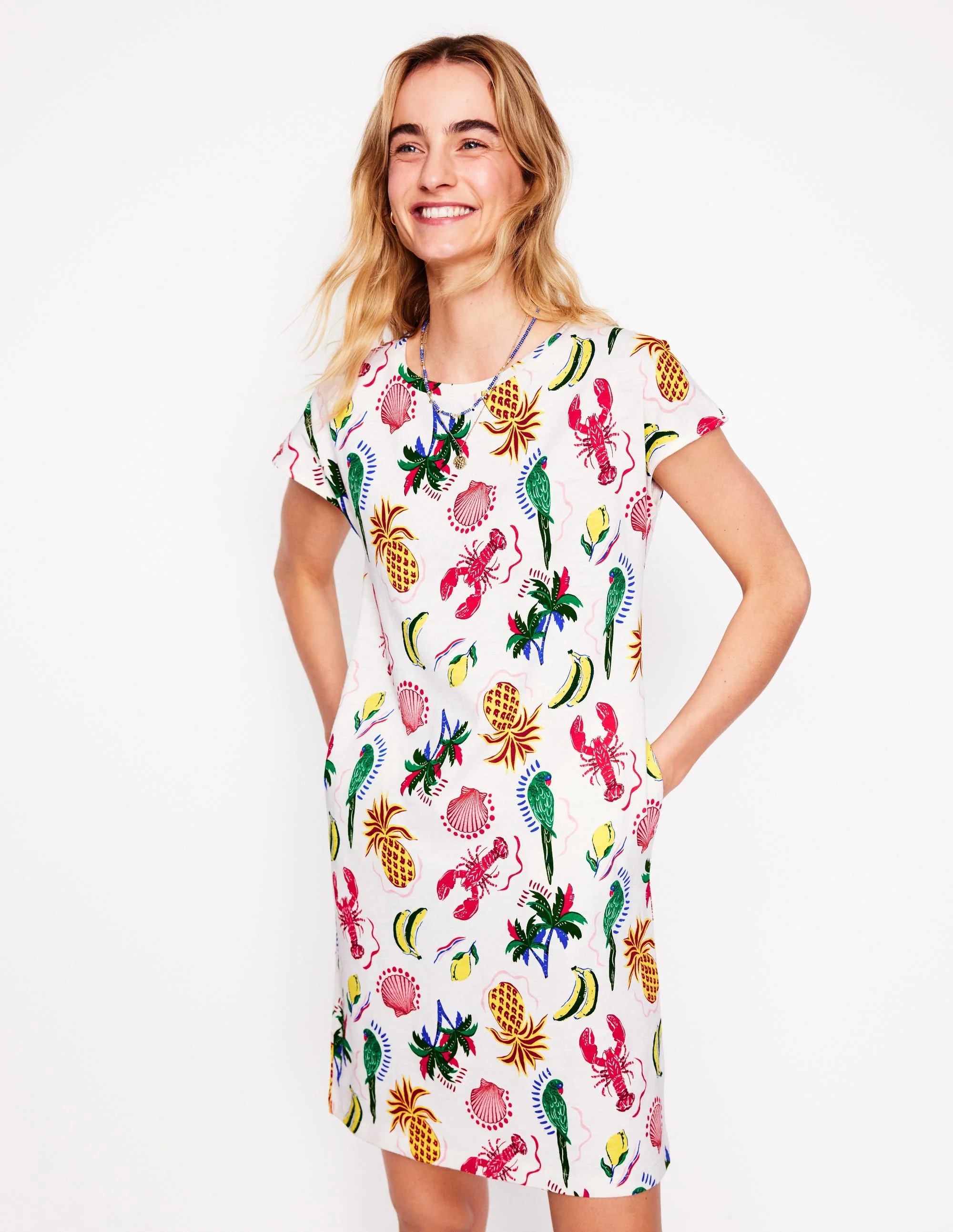 Leah T-Shirt-Kleid aus Jersey-Tropische Bonanza-Rebe