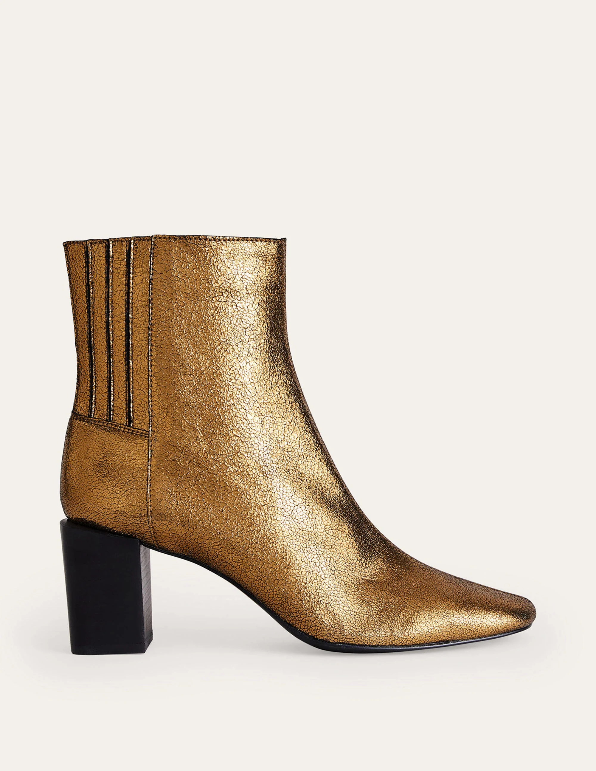 Leder-Stiefeletten mit Blockabsatz-Goldfarbenes Crinkle-Metallic-Leder - Image 2