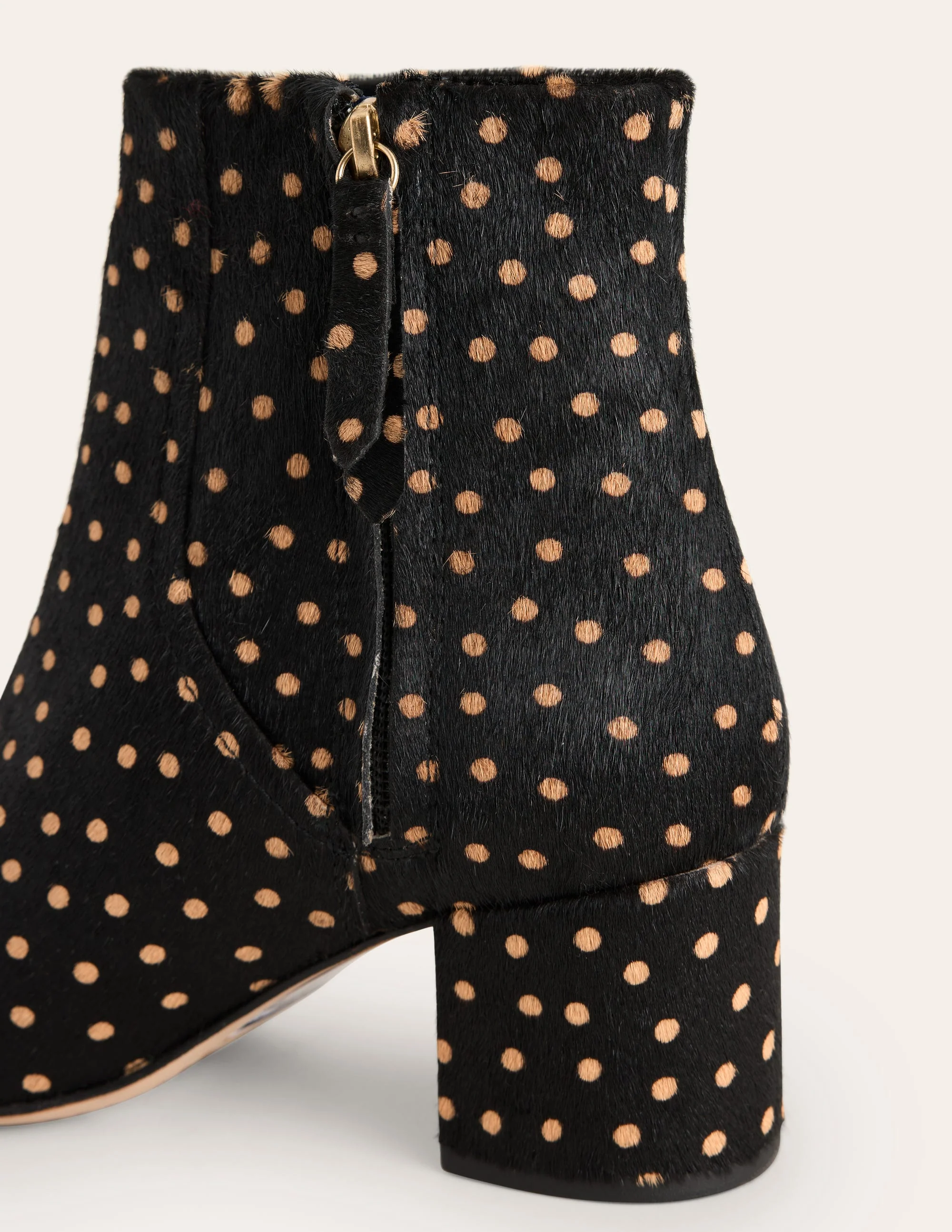 Lederstiefeletten mit Blockabsatz-Punkte Schwarz und Camel - Image 3