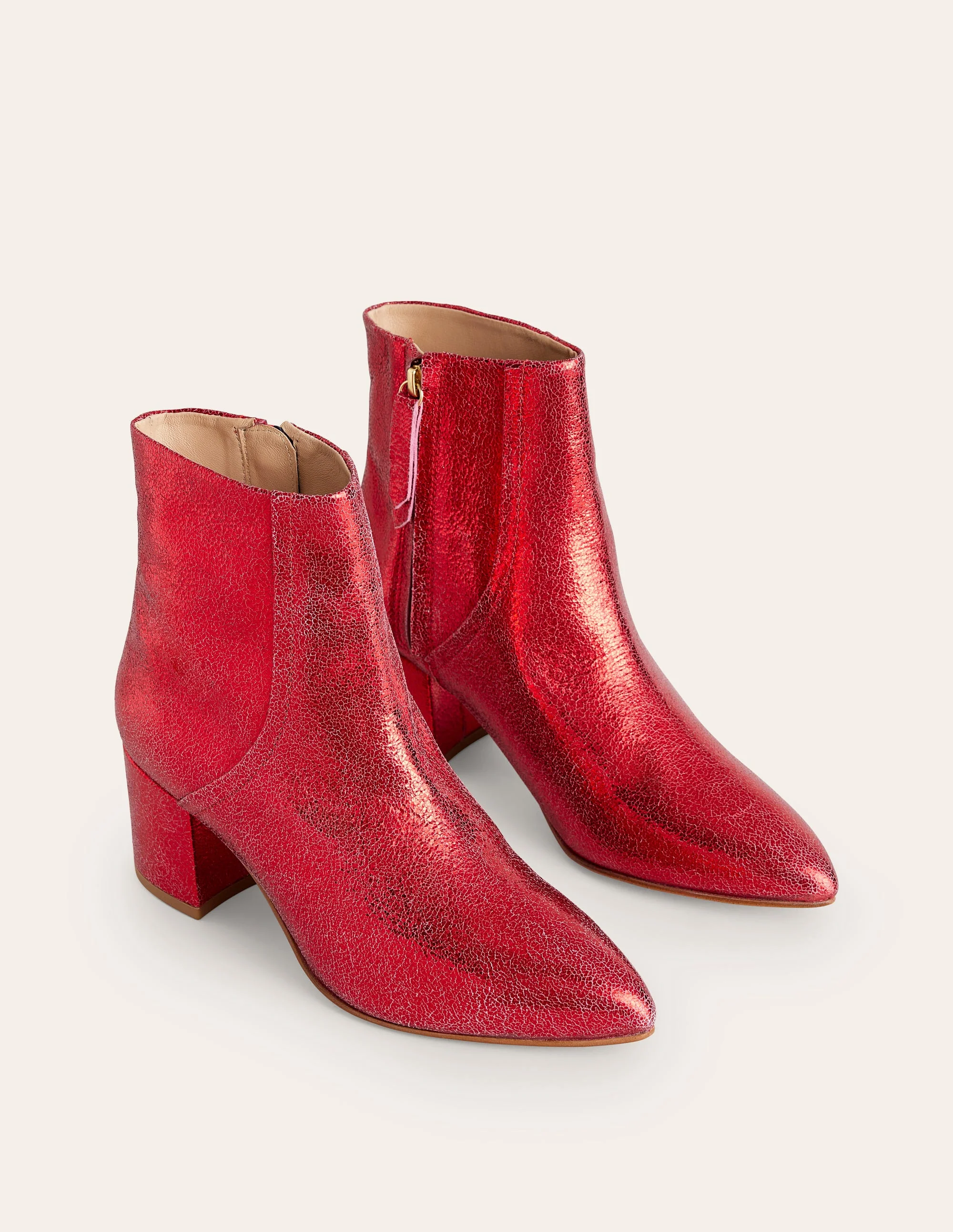 Lederstiefeletten mit Blockabsatz-Rot Metallic Leder - Image 3
