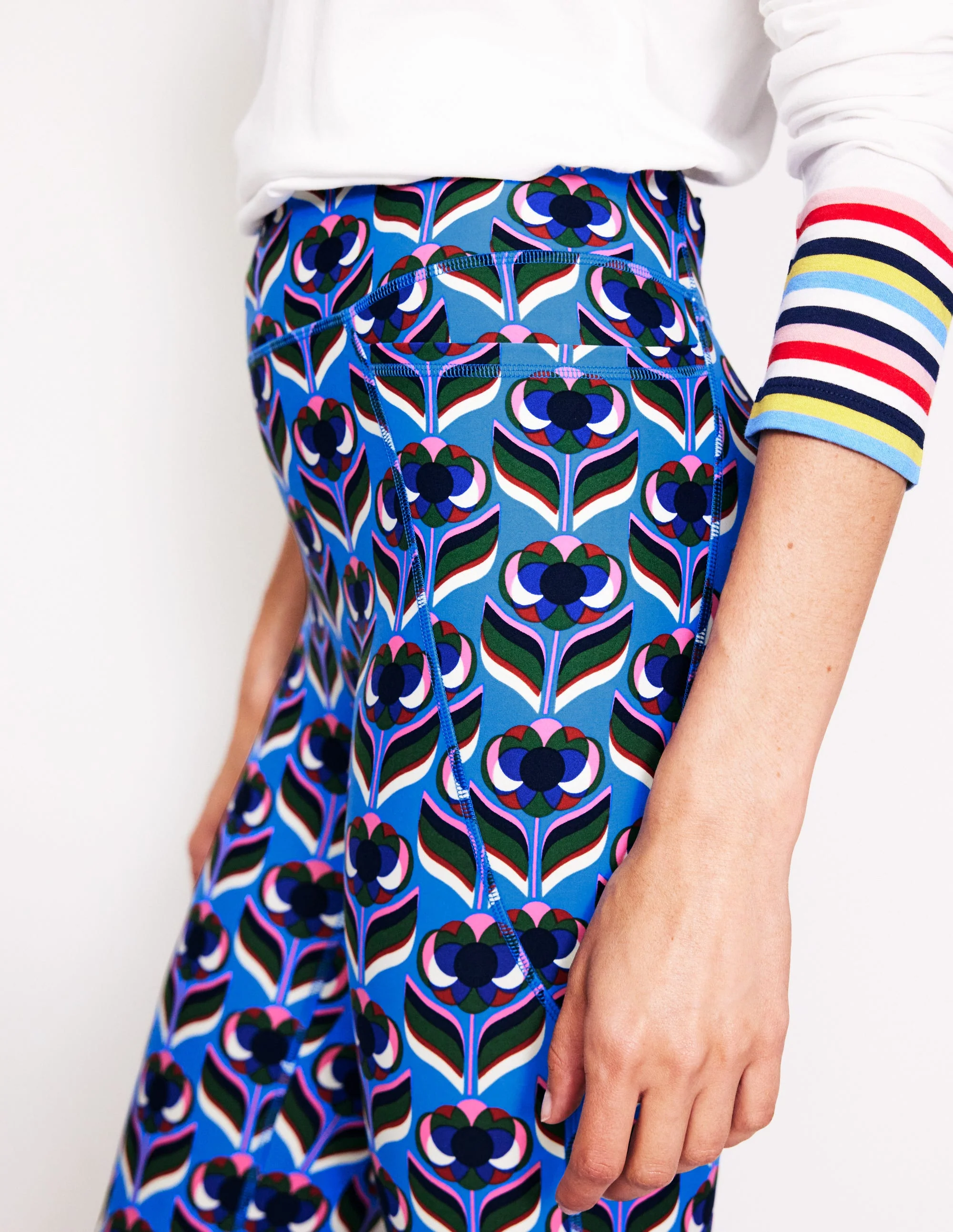 Leggings mit hohem Bund und Tasche-Directoire-Blau, Blütenstempel - Image 2