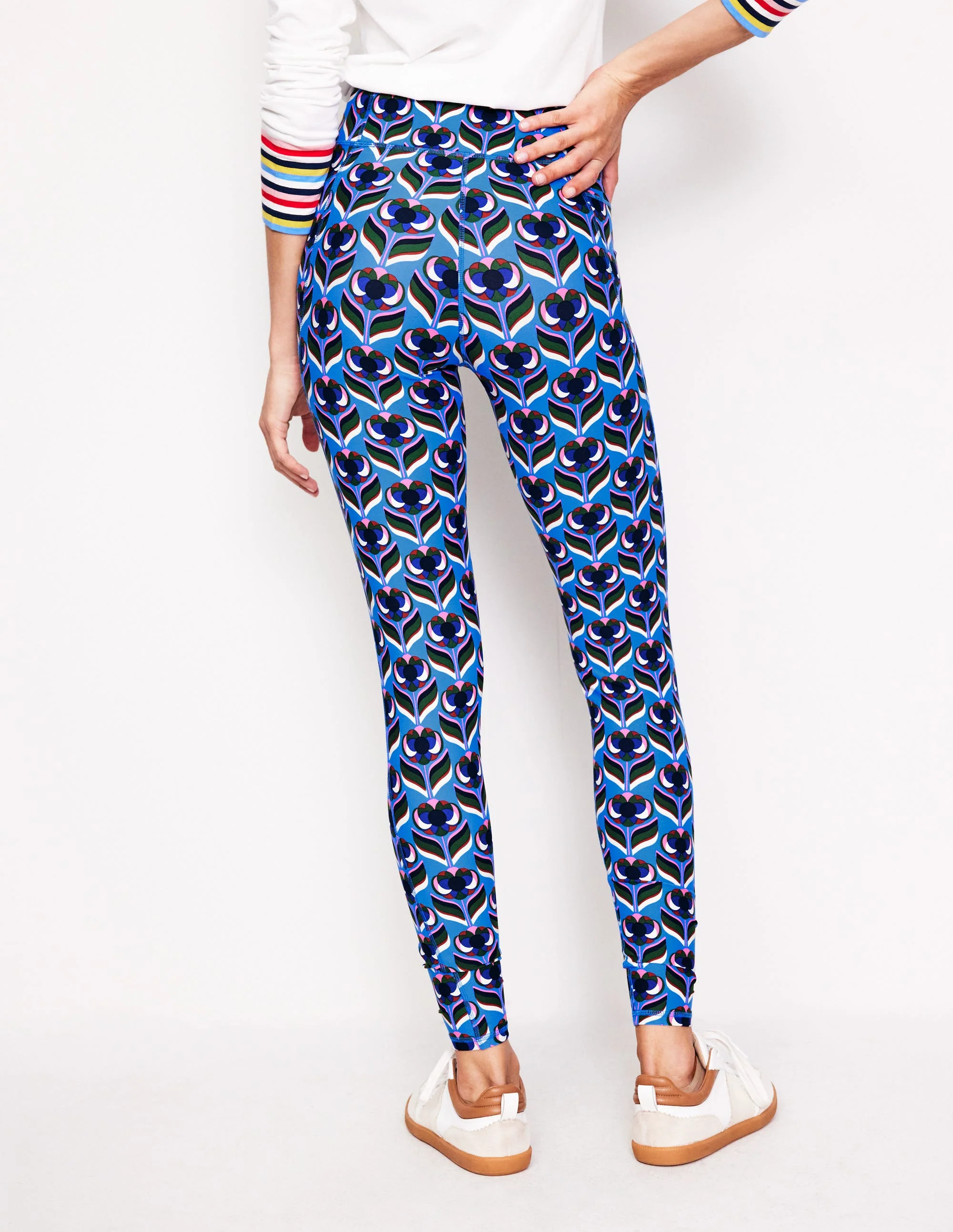 Leggings mit hohem Bund und Tasche-Directoire-Blau, Blütenstempel - Image 3