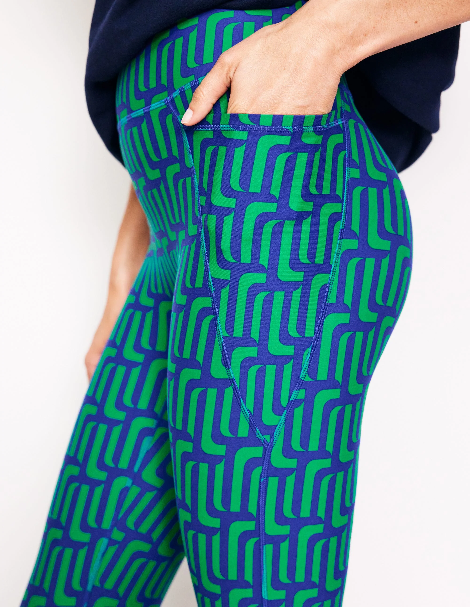 Leggings mit hohem Bund und Tasche-Grünes Tamburin, Motiv Falling Geo - Image 2