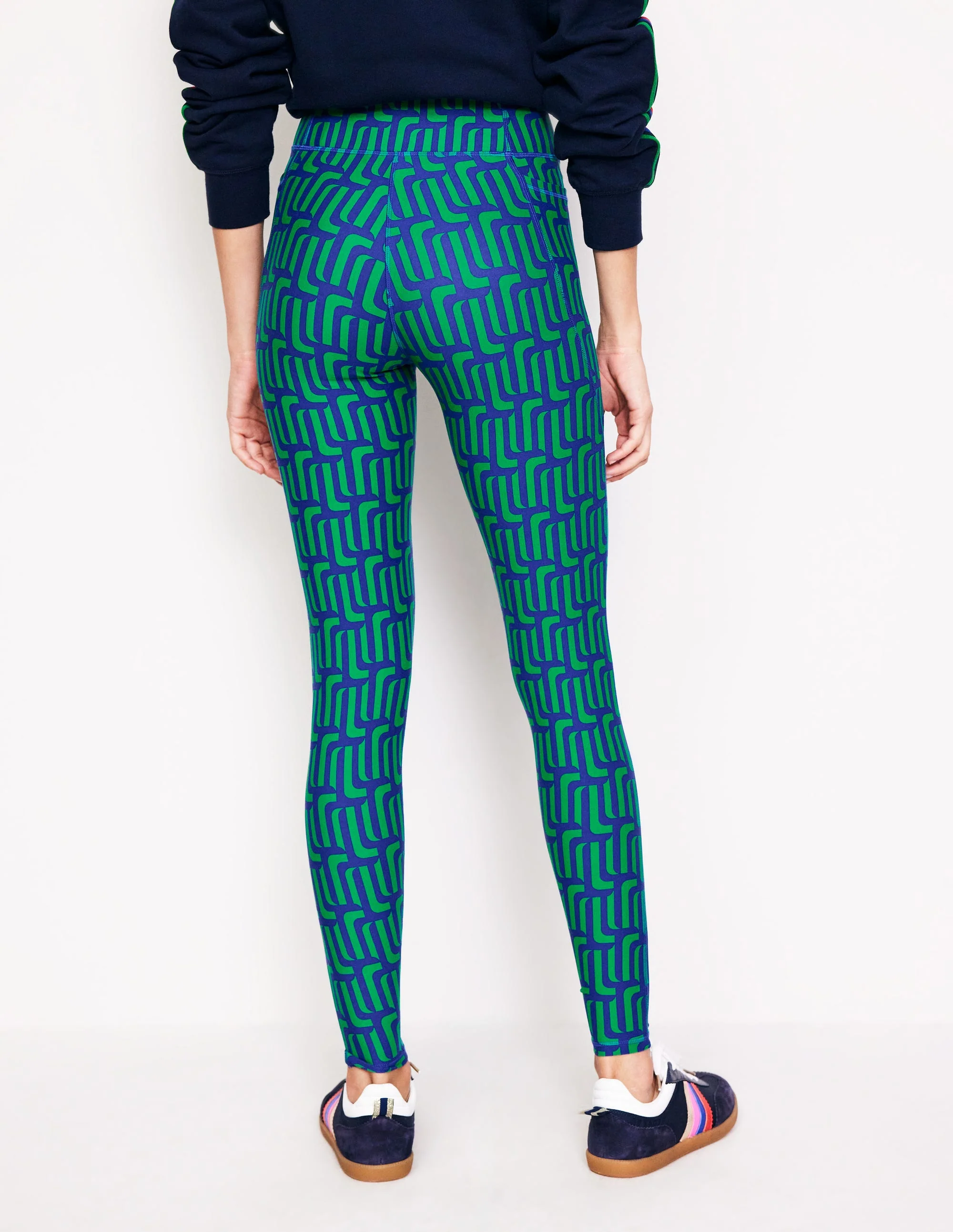 Leggings mit hohem Bund und Tasche-Grünes Tamburin, Motiv Falling Geo - Image 3