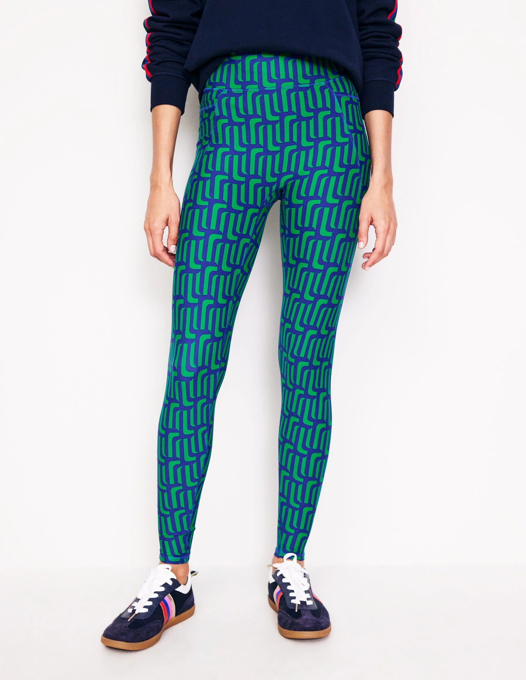 Leggings mit hohem Bund und Tasche-Grünes Tamburin, Motiv Falling Geo - Image 4