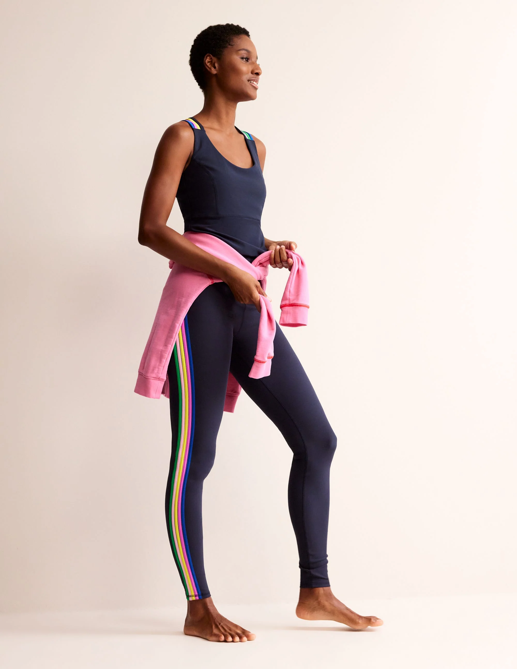 Leggings mit Streifen an der Seite-Marineblau/Bunt