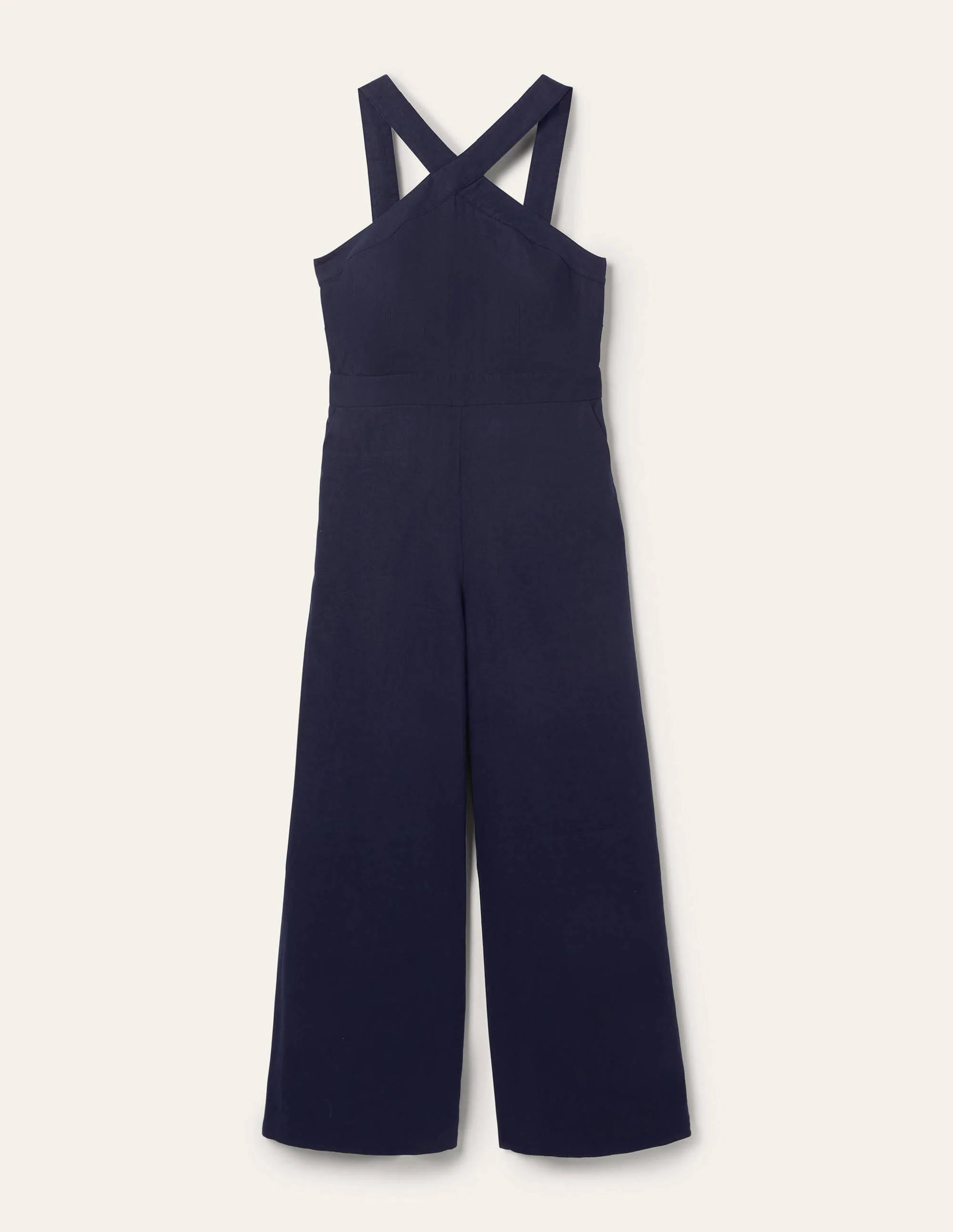 Leinen-Jumpsuit mit gekreuzten Trägern-Marineblau - Image 5