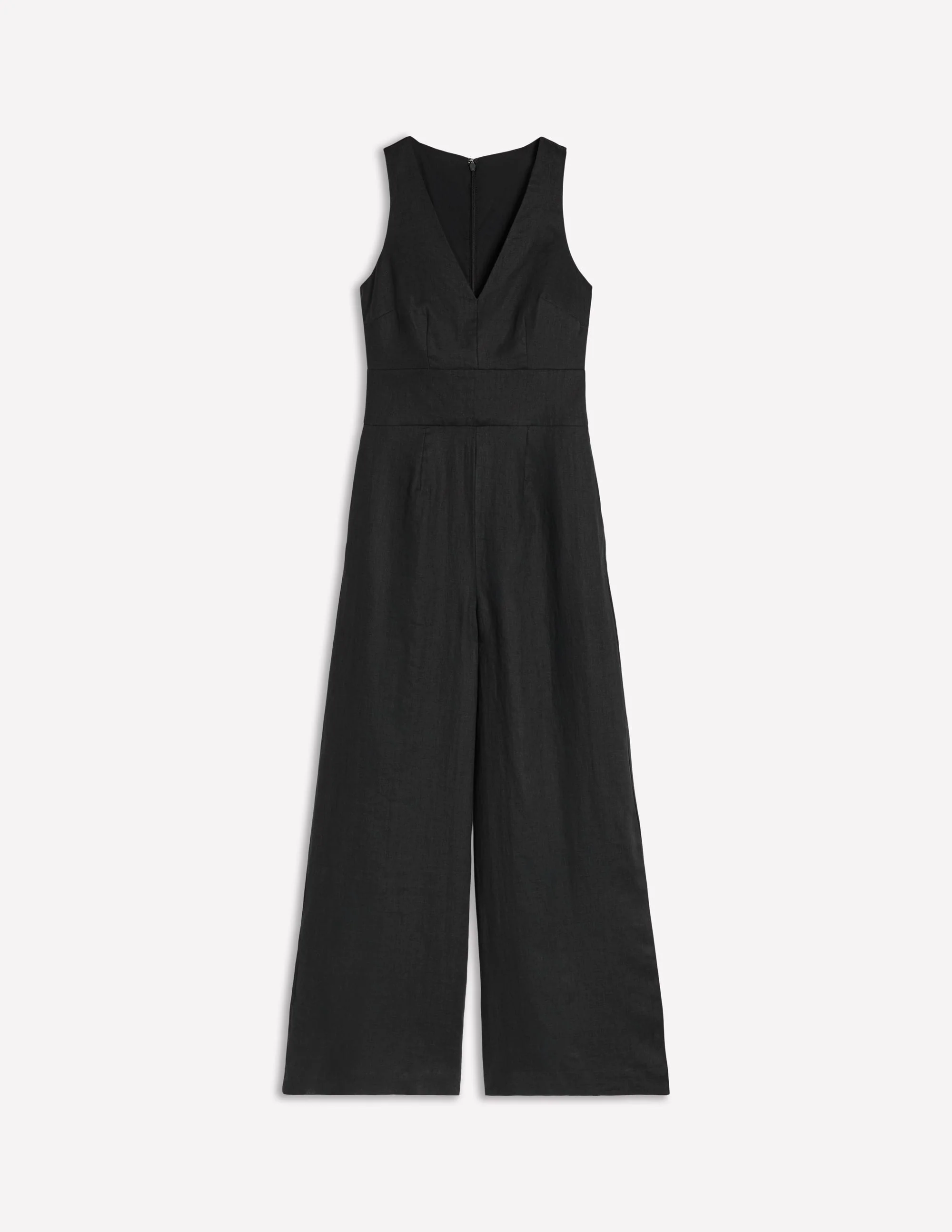 Leinen-Jumpsuit mit V-Ausschnitt-Schwarz - Image 5