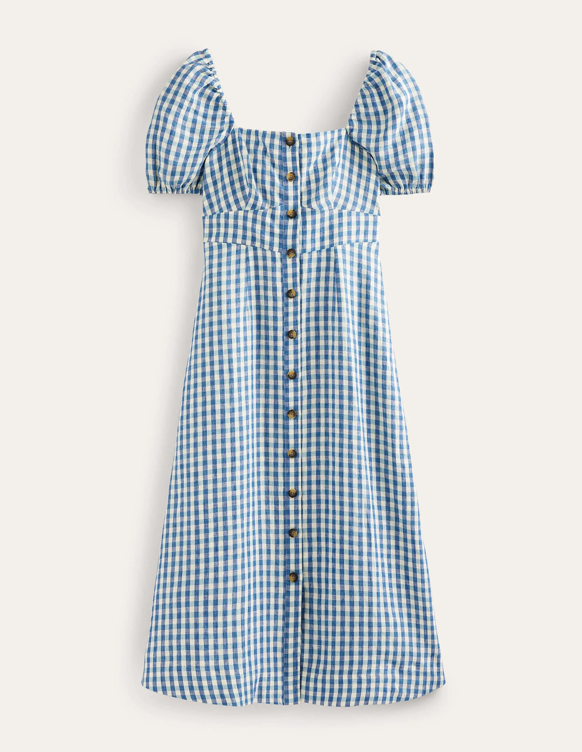 Leinen-Midikleid mit eckigem Ausschnitt-Ritterspornblau, Vichykaros - Image 7