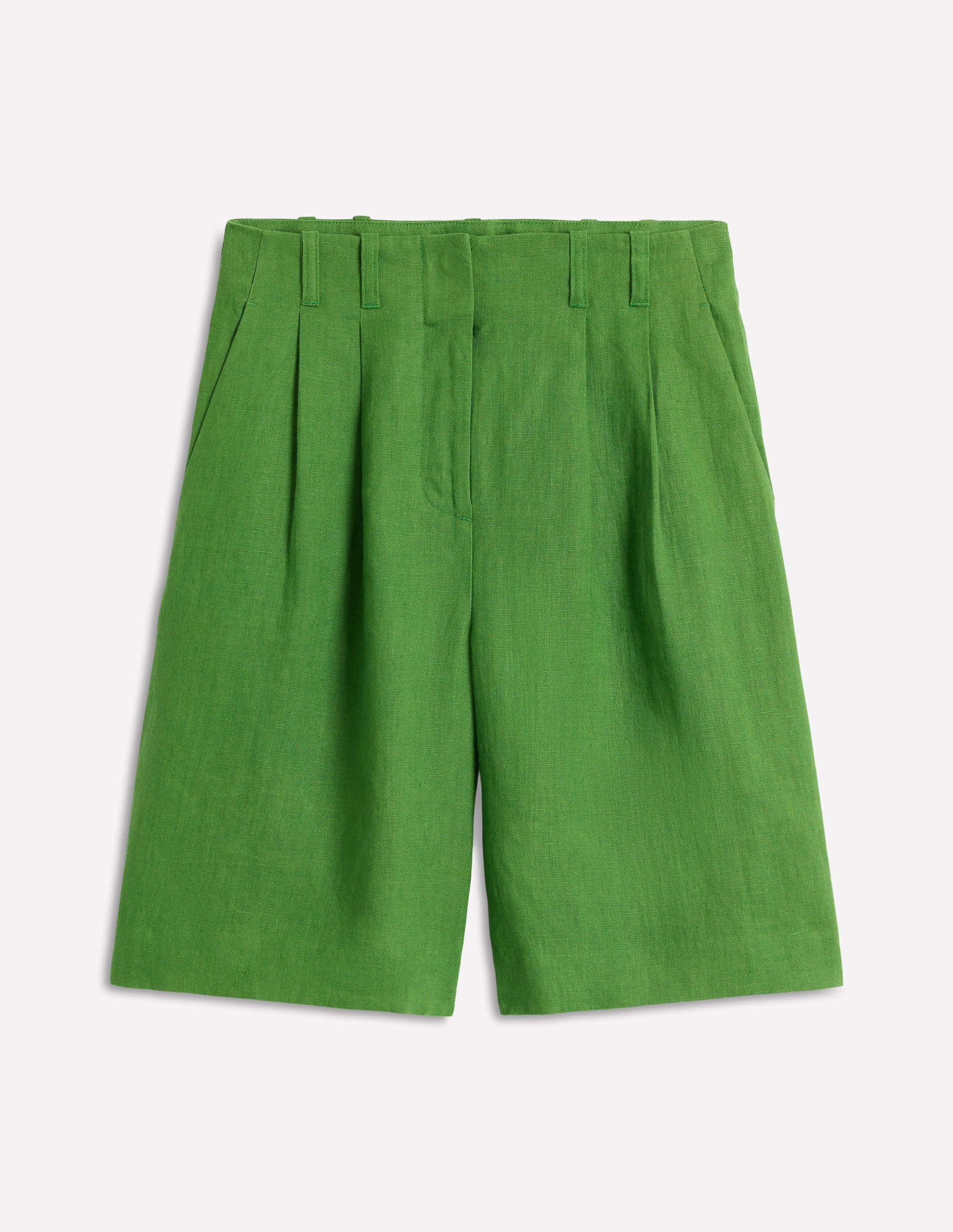 Leinen-Shorts mit weitem Bein und Faltendesign-GRÜN - Image 7