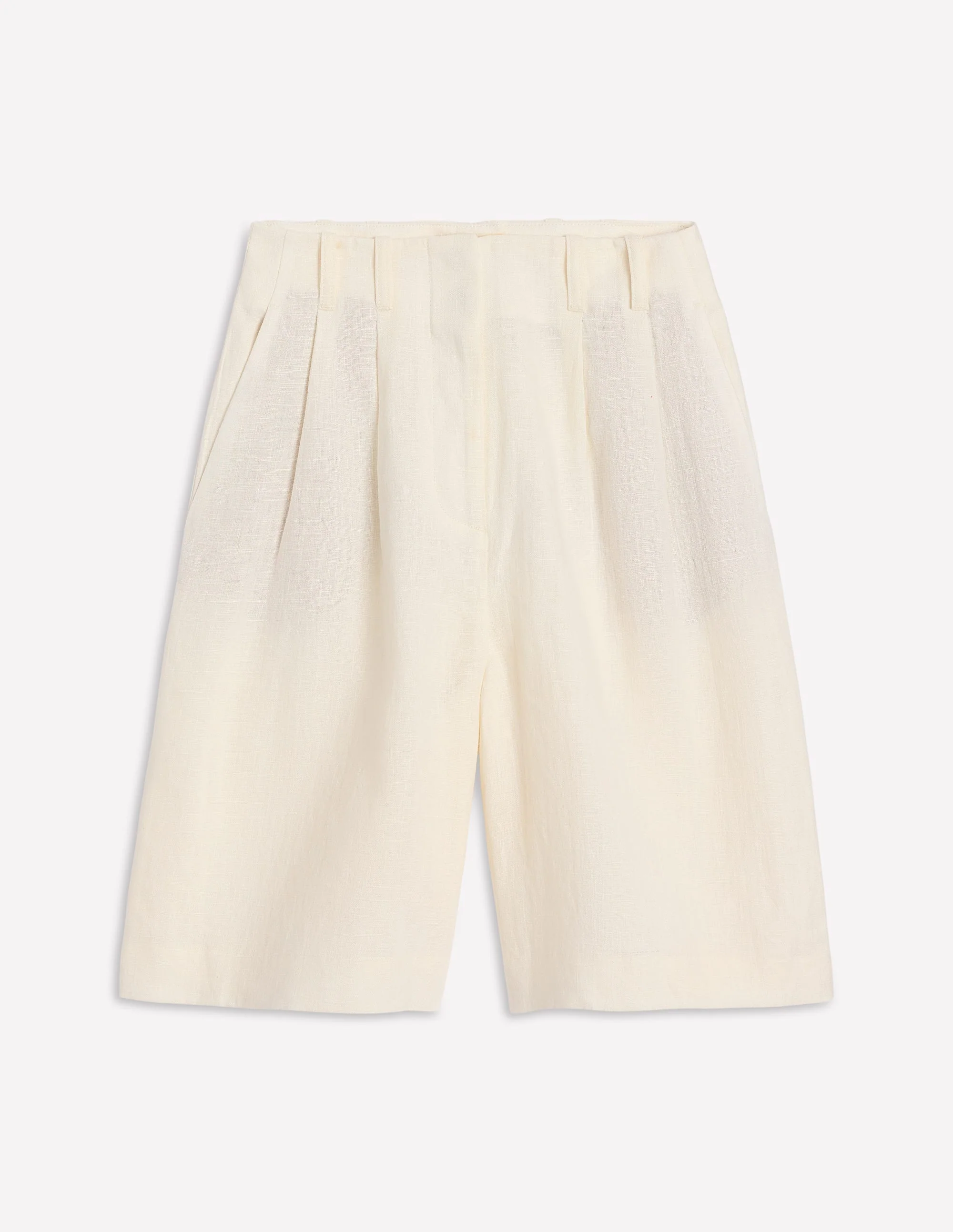 Leinen-Shorts mit weitem Bein und Faltendesign-Ivory and Navy Spot - Image 5