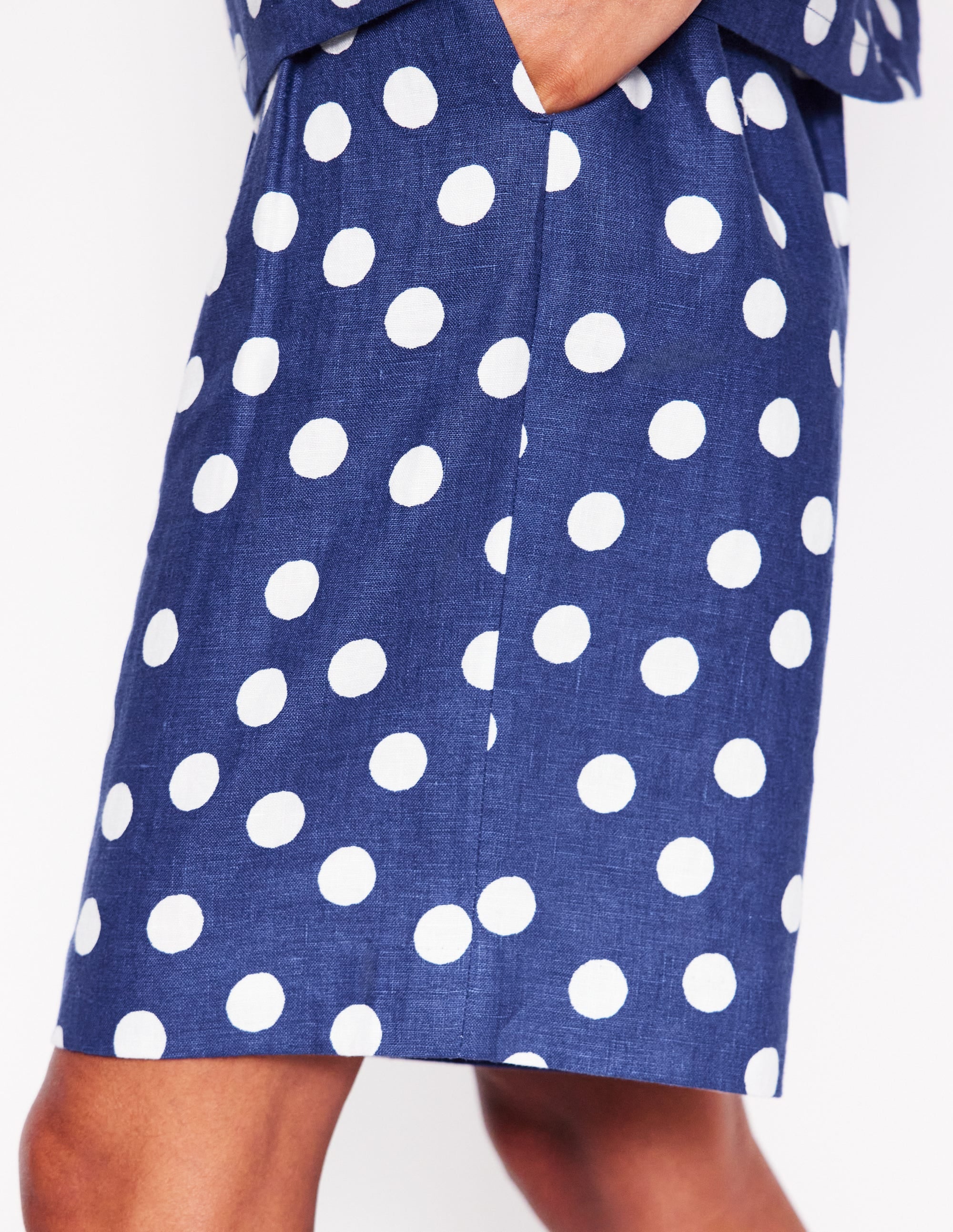 Leinen-Shorts mit weitem Bein und Faltendesign-Marineblau Gemalte Tupfen - Image 4