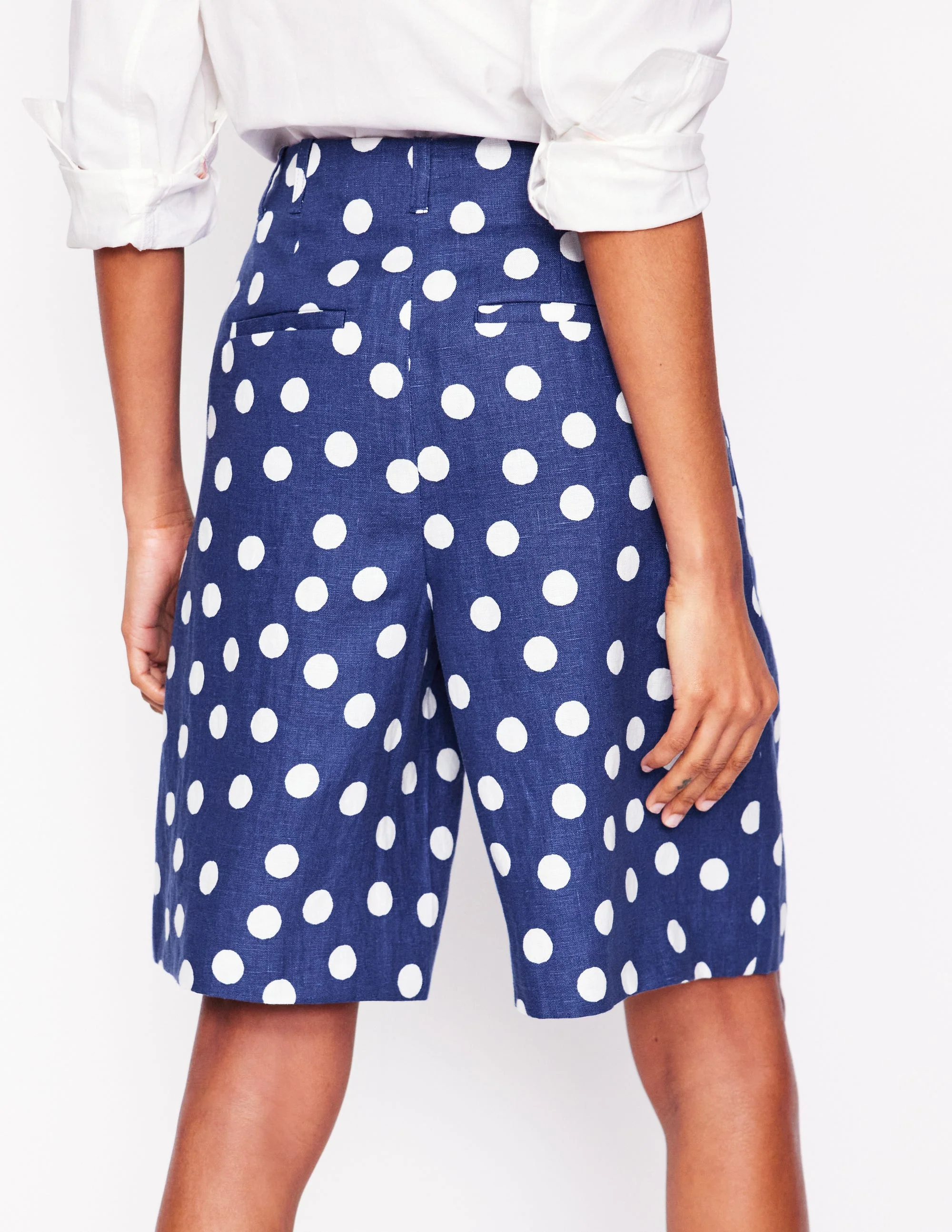 Leinen-Shorts mit weitem Bein und Faltendesign-Marineblau Gemalte Tupfen - Image 5