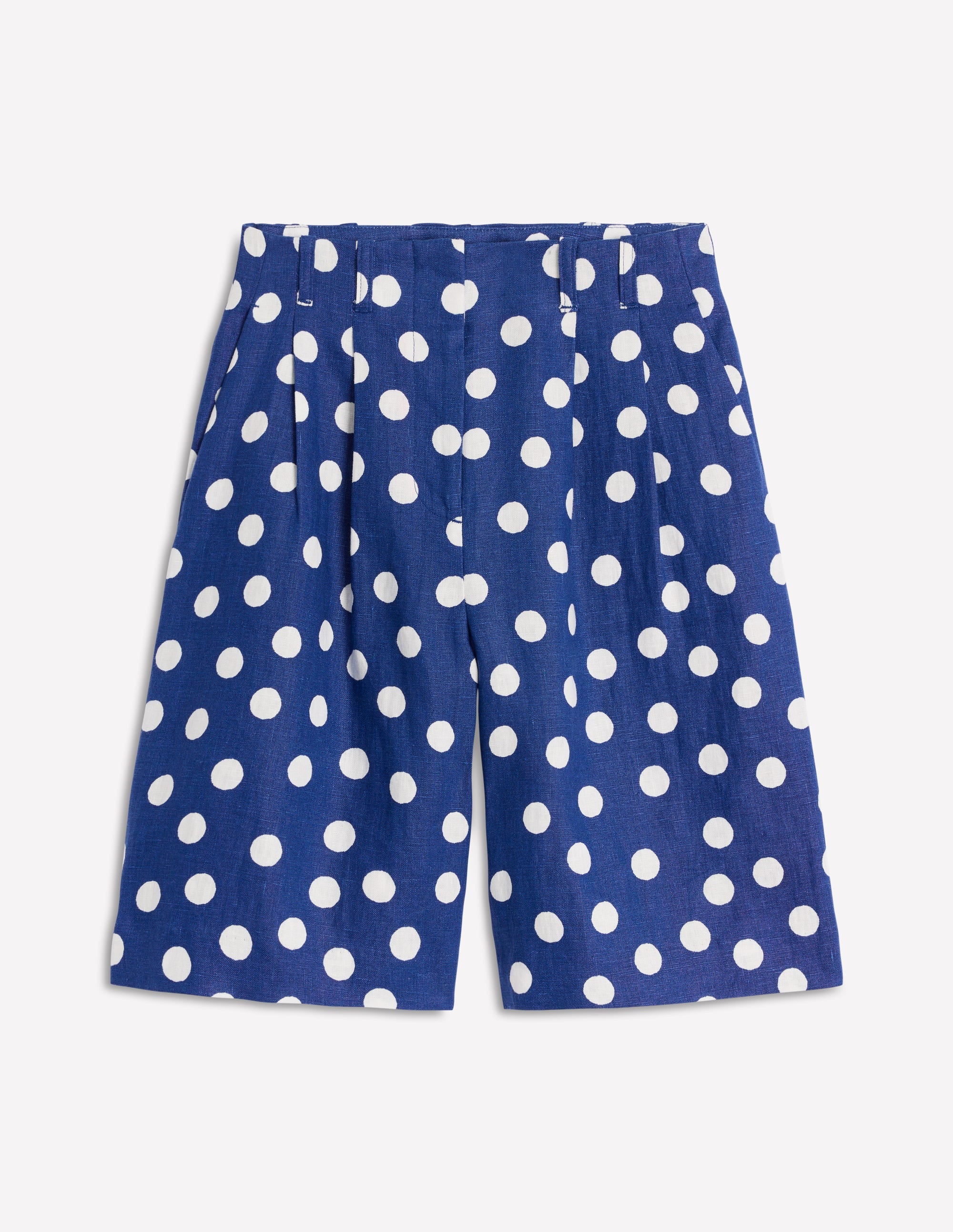 Leinen-Shorts mit weitem Bein und Faltendesign-Marineblau Gemalte Tupfen - Image 9