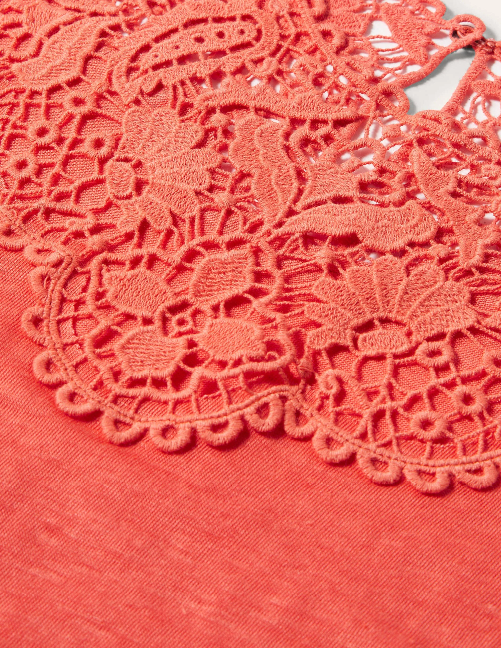 Leinen-T-Shirt mit Lochspitze-Kräftiges Korallenrot - Image 5
