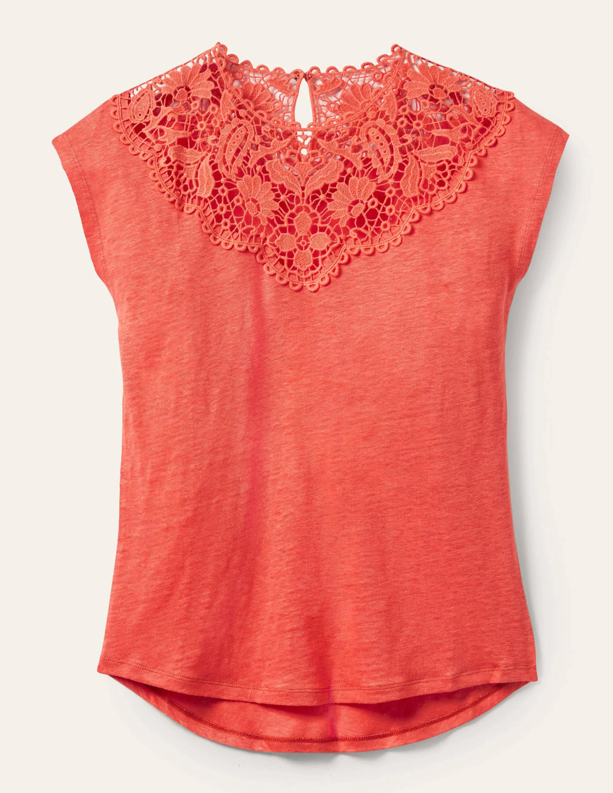 Leinen-T-Shirt mit Lochspitze-Kräftiges Korallenrot - Image 6