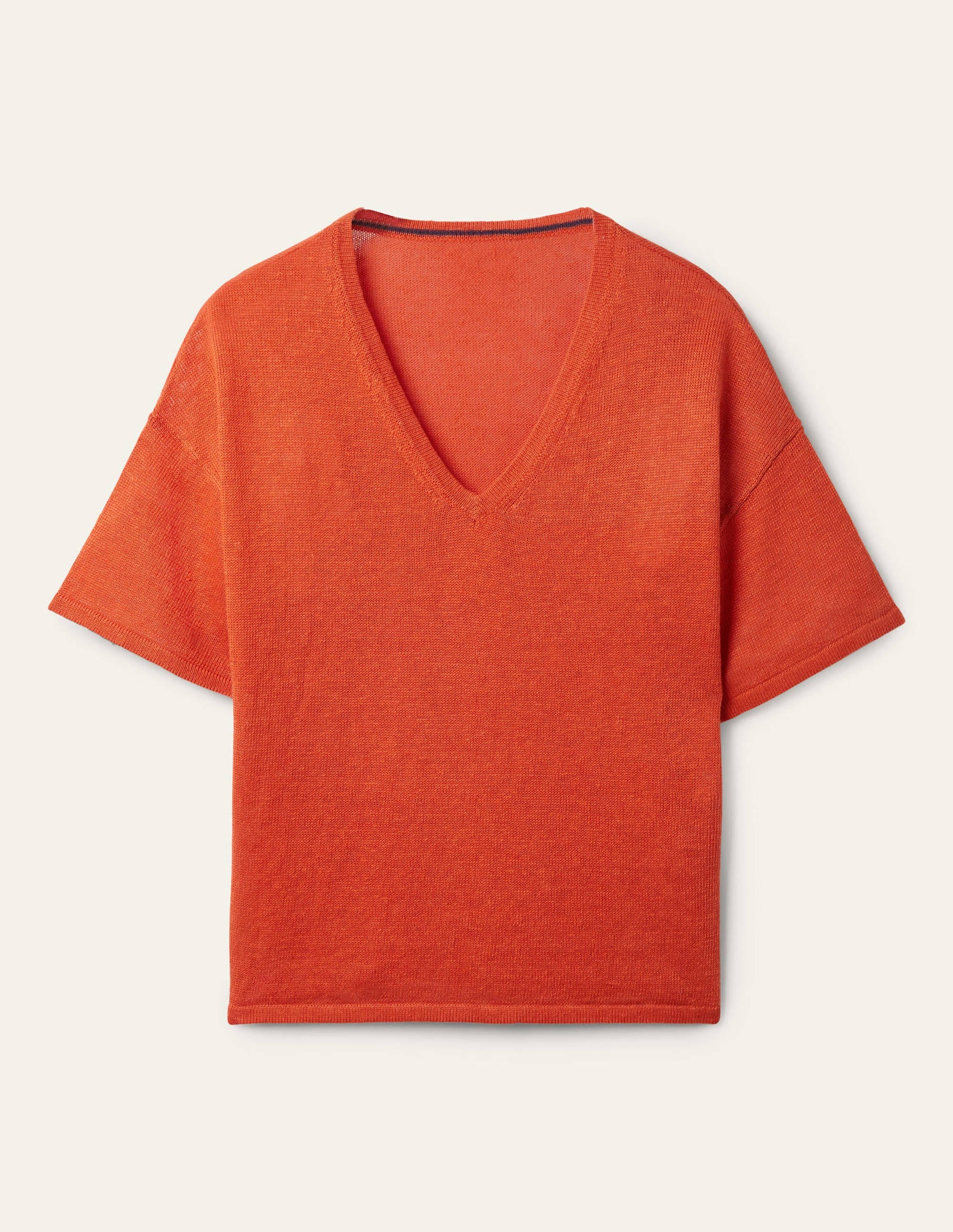 Leinen-T-Shirt mit V-Ausschnitt-Kräftiges Papayaorange - Image 6