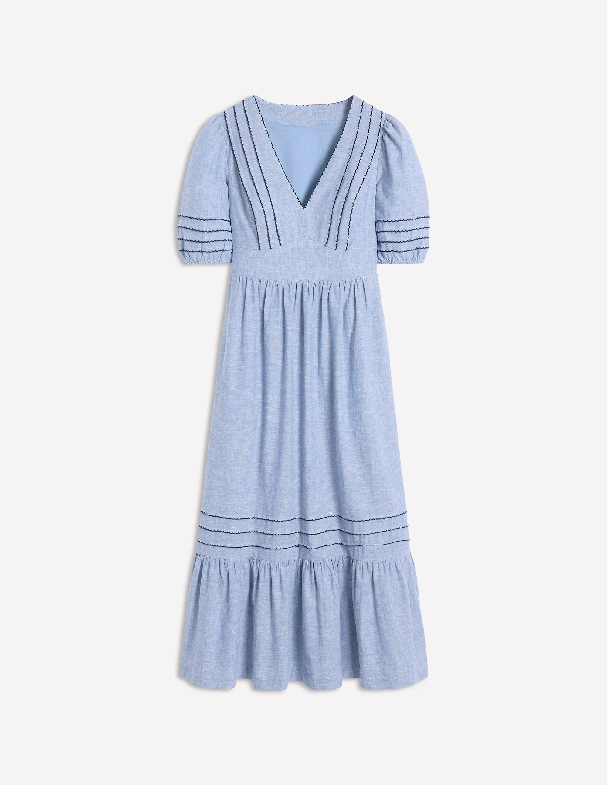 Leinenkleid mit gesmokter Taille-Graublau Chambray - Image 5