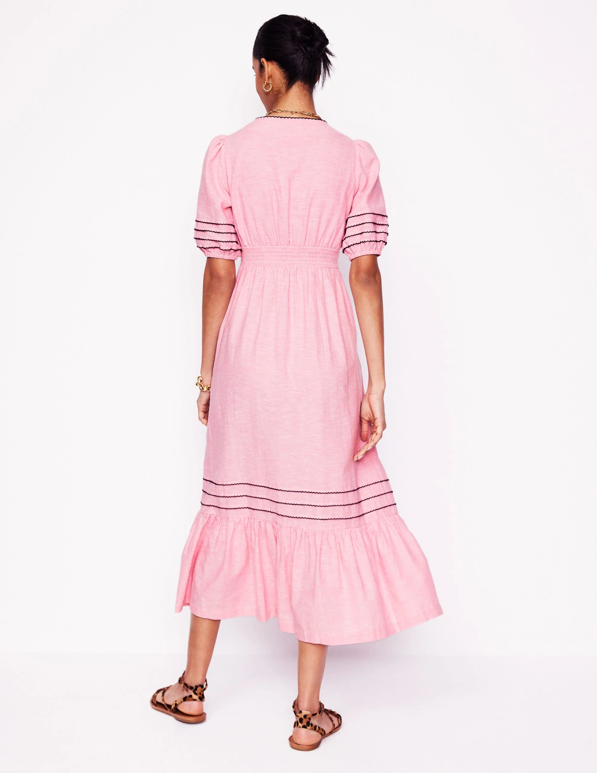 Leinenkleid mit gesmokter Taille-Wiesenrosa - Image 3