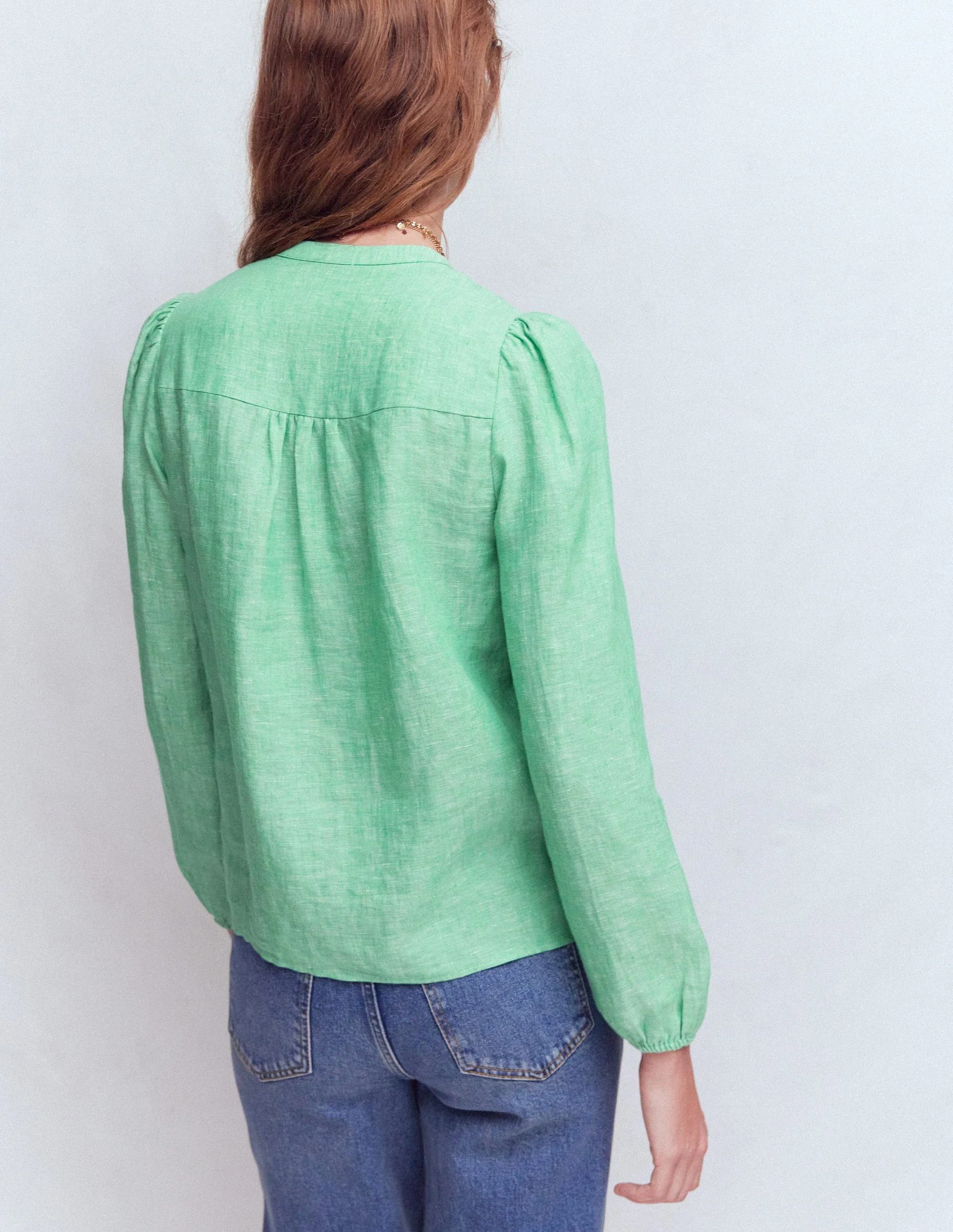 Leinenoberteil mit Besatz-Aloe-Grün Chambray - Image 3