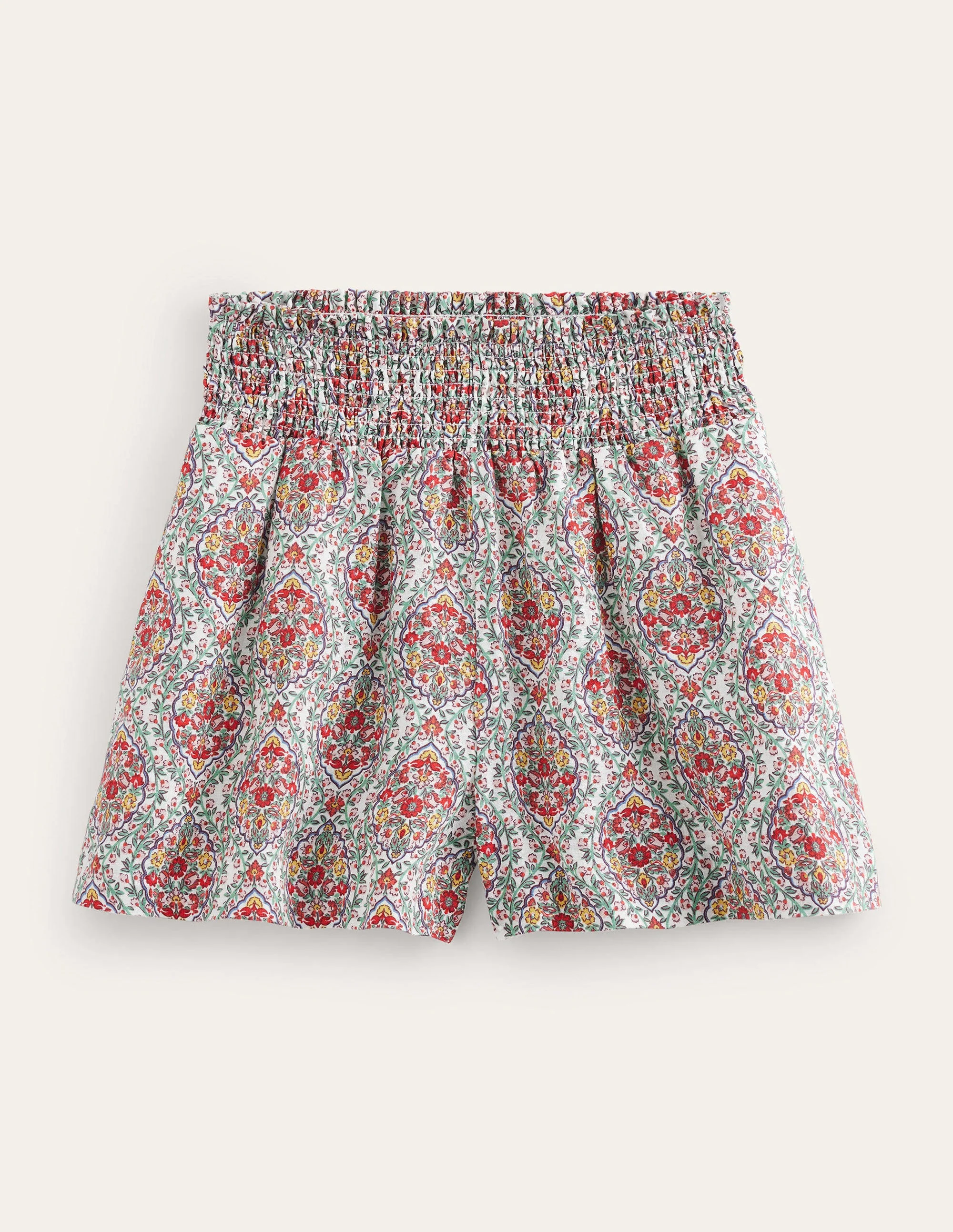 Leinenshorts mit geraffter Taille-Bunt, Weinranken - Image 5