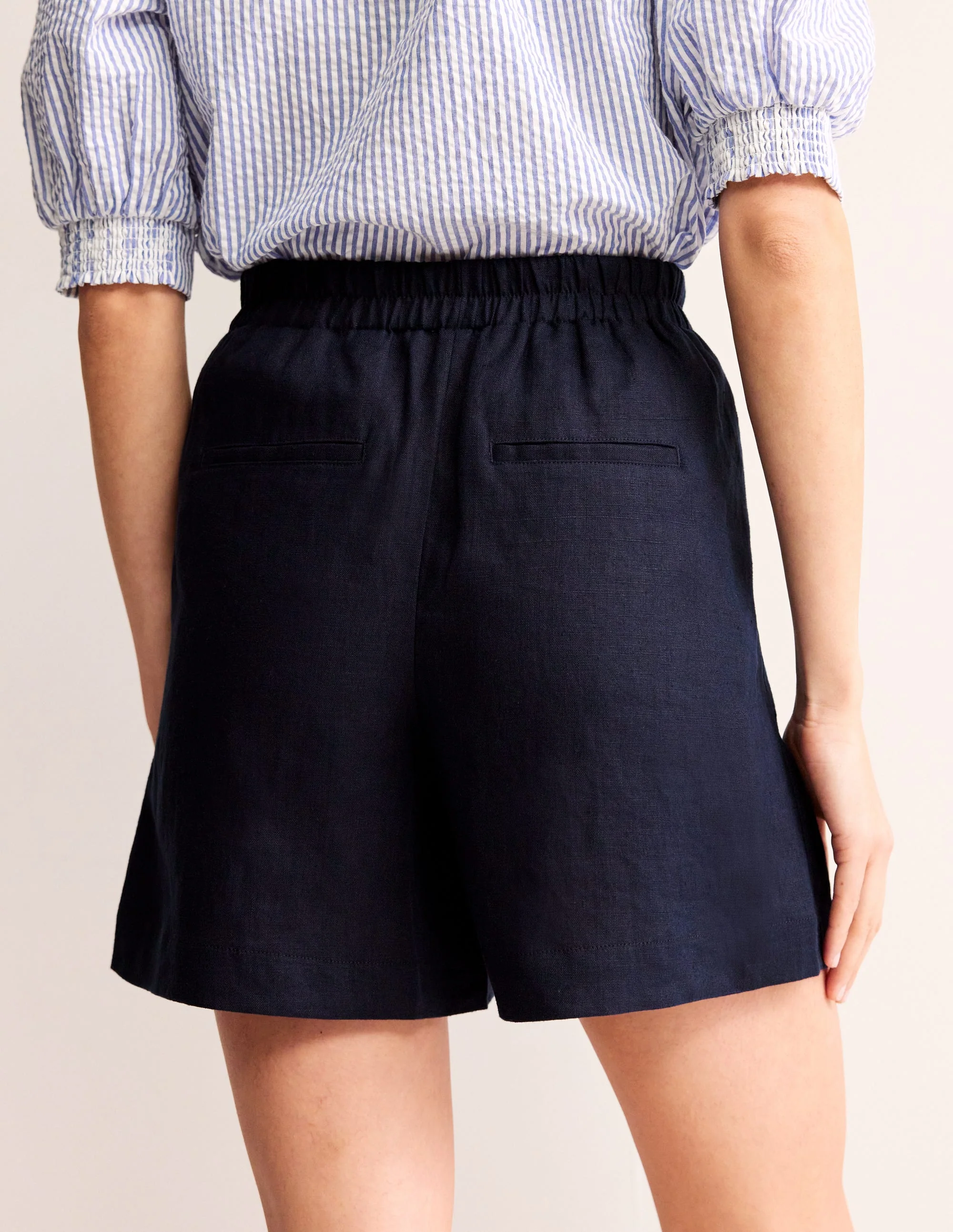 Leinenshorts zum Binden an der Taille-Marineblau - Image 3