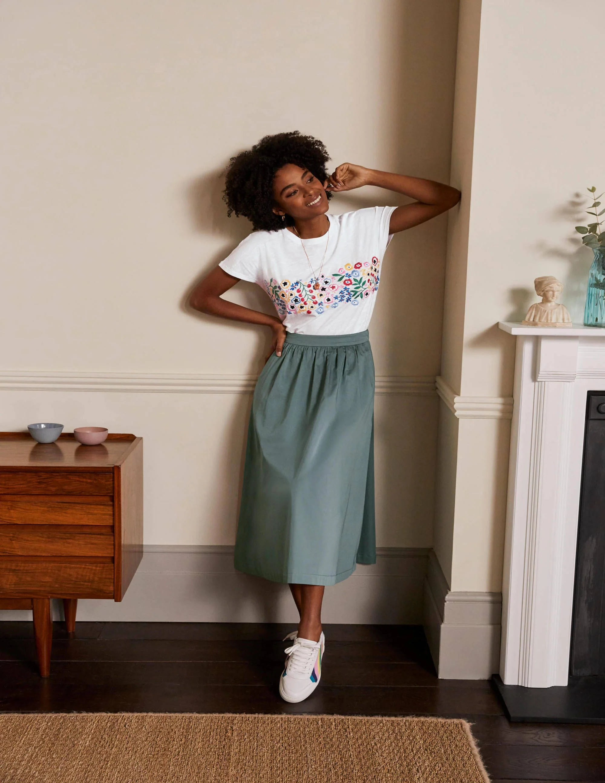 Lena Jersey-T-Shirt mit Stickerei-Weiß/Bunt, Blumenstickerei