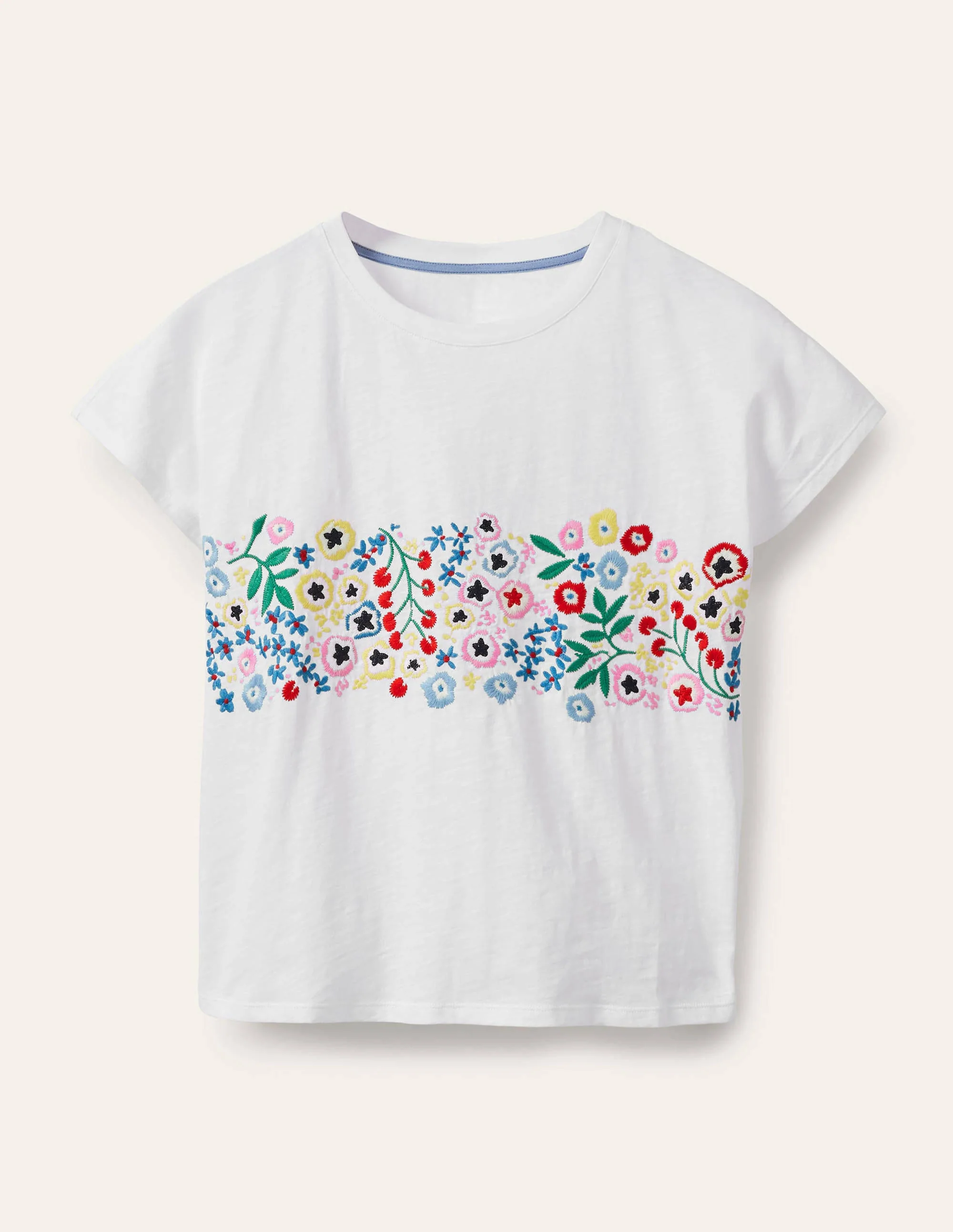 Lena Jersey-T-Shirt mit Stickerei-Weiß/Bunt, Blumenstickerei - Image 6
