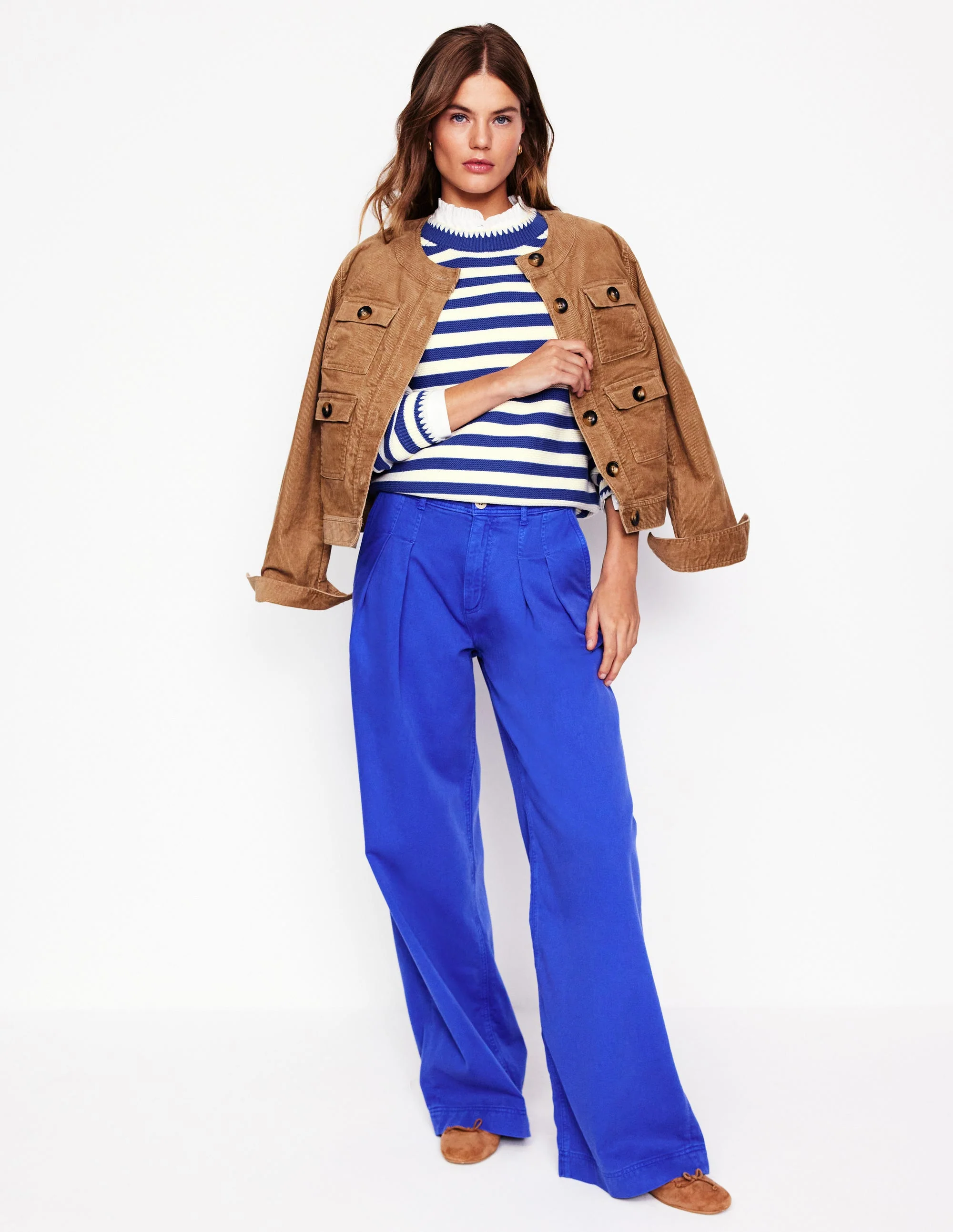 Lena Pullover mit Ziernaht-Leuchtendes Blau und Naturweiß Streifen - Image 4