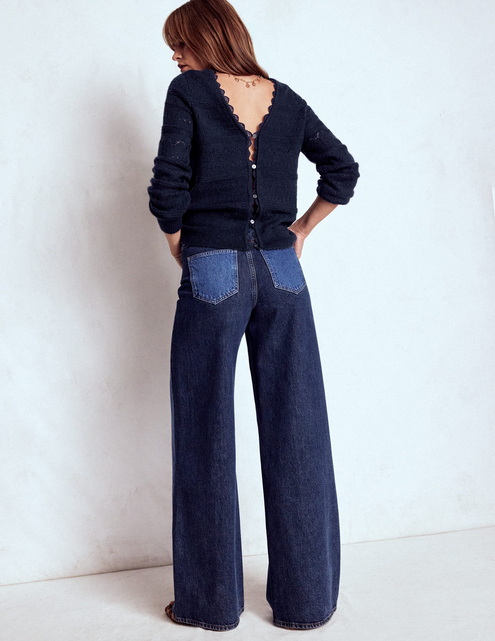 Leticia Pullover mit Spitzenbesatz-Marineblau
