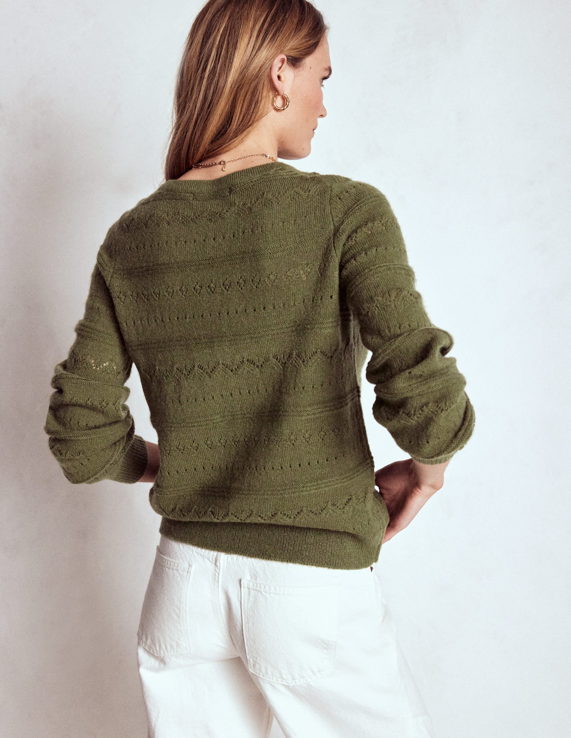 Leticia Strickjacke mit Spitzenbesatz-Waldgrün - Image 3
