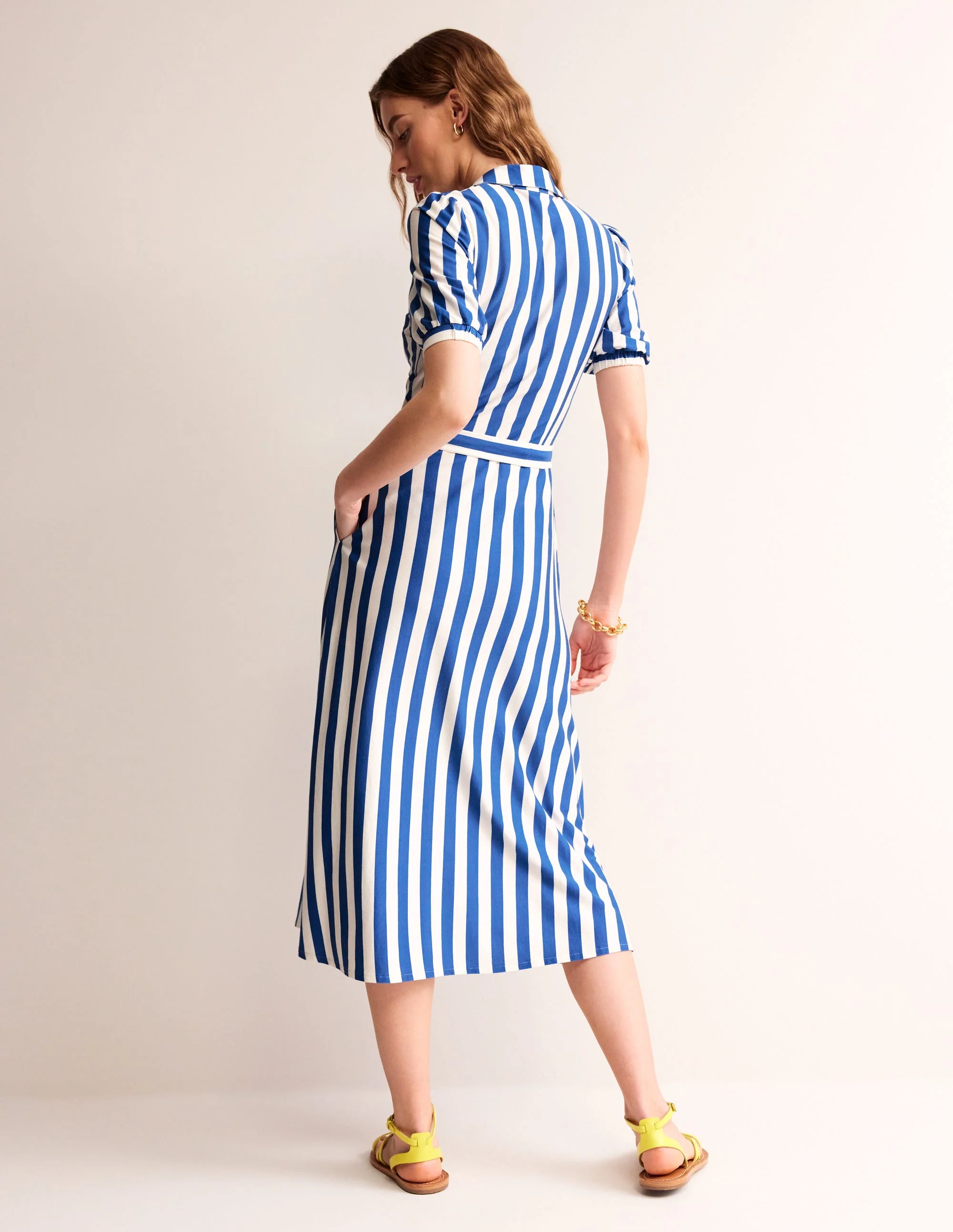 Libby Midi-Hemdblusenkleid aus Jersey-Blau, Naturweiß Streifen - Image 3