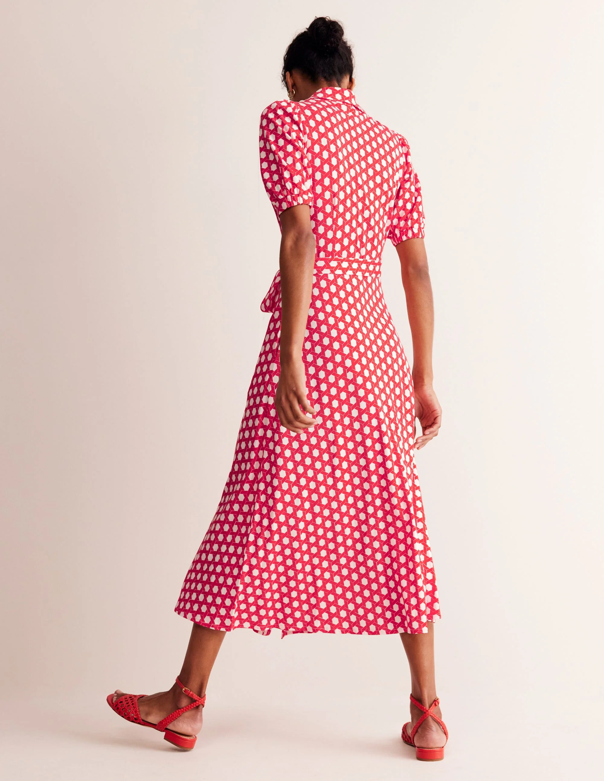 Libby Midi-Hemdblusenkleid aus Jersey-Flame Scarlet, Honigwabe Geo - Image 4