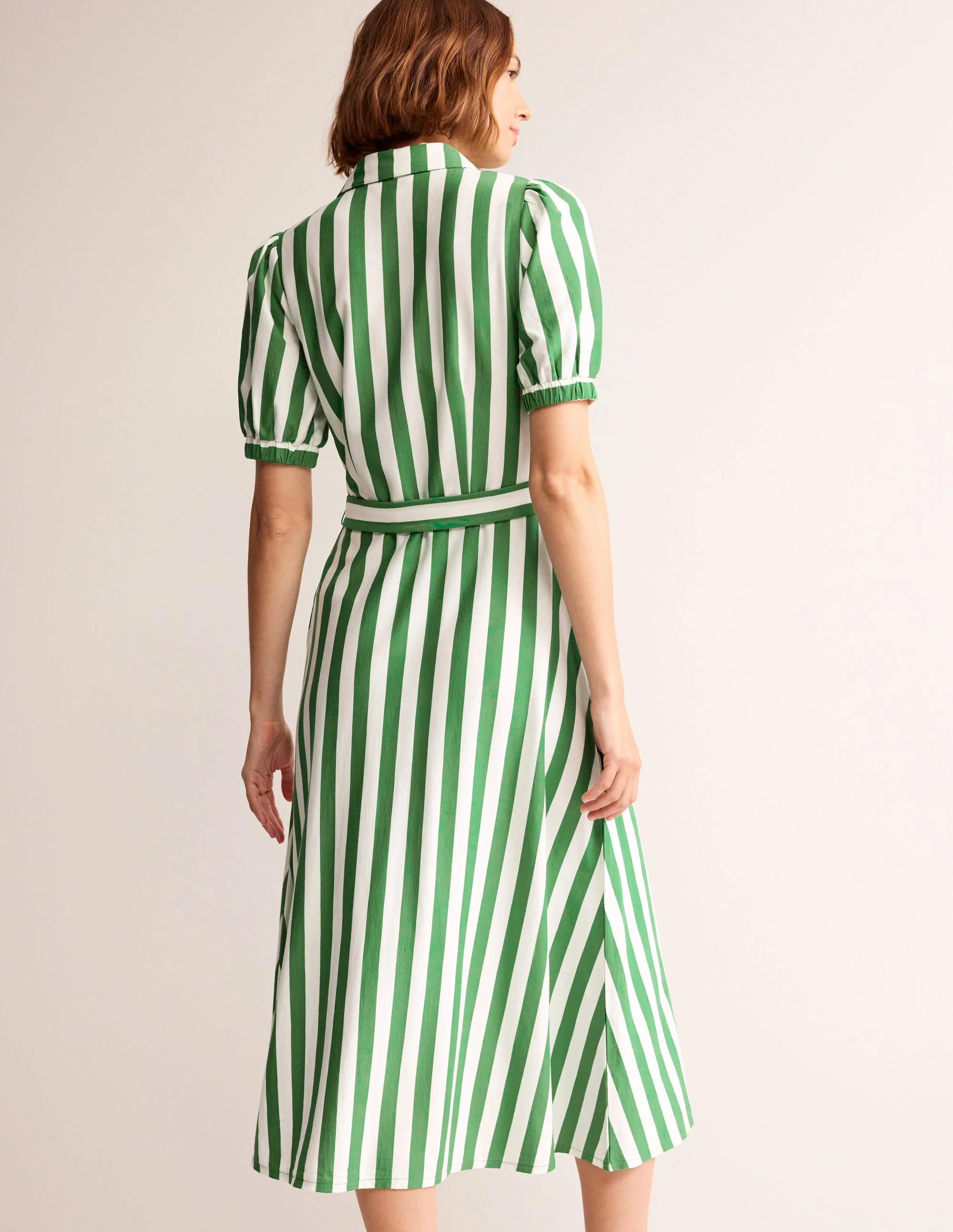 Libby Midi-Hemdblusenkleid aus Jersey-Grün, Natuweiß Streifen - Image 3