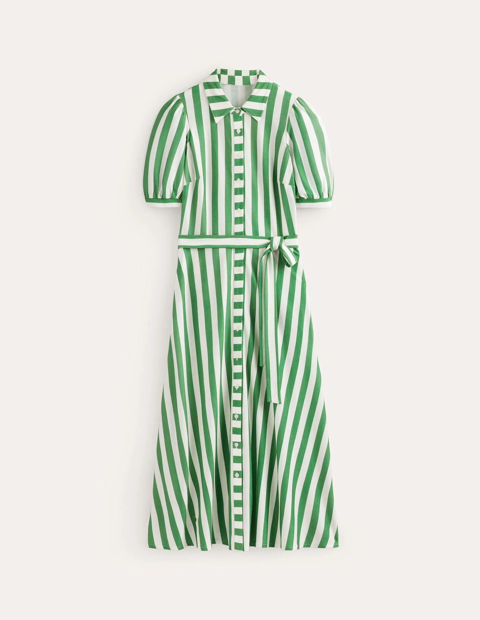 Libby Midi-Hemdblusenkleid aus Jersey-Grün, Natuweiß Streifen - Image 6