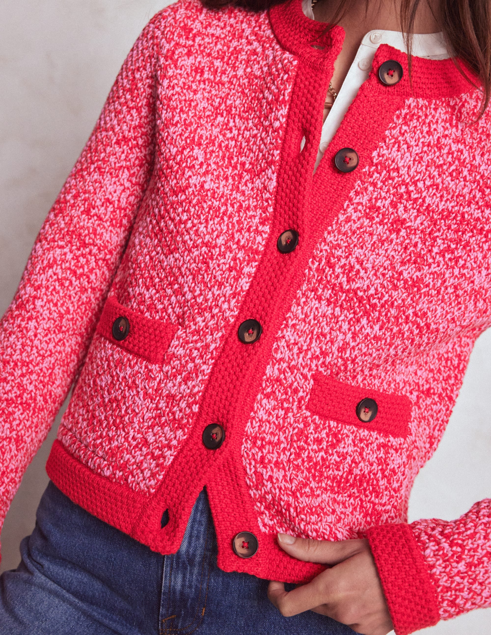 Libby Strickjacke-Rosa Schleife/Mohnblumenrot - Image 2